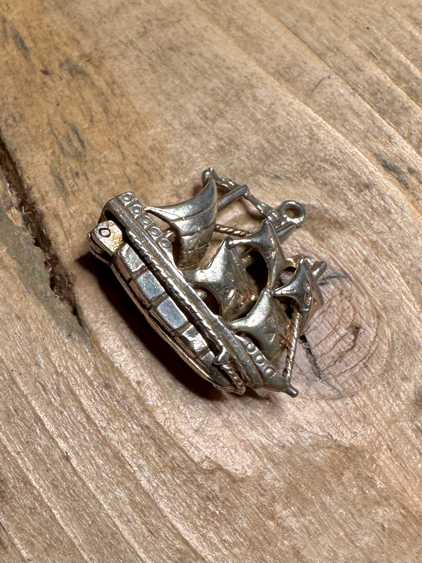 Vintage Pirate Ship with Gems 925 Silver Charm Pendant