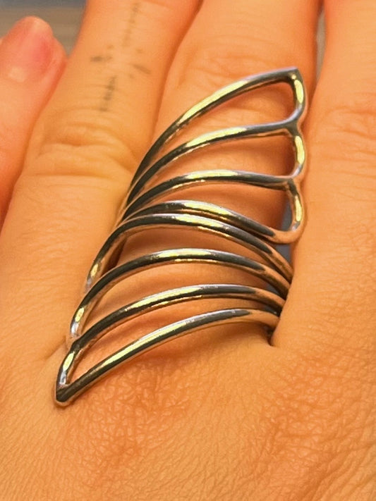 Butterfly Wing Style Long 925 Sterling Silver Size R Ring