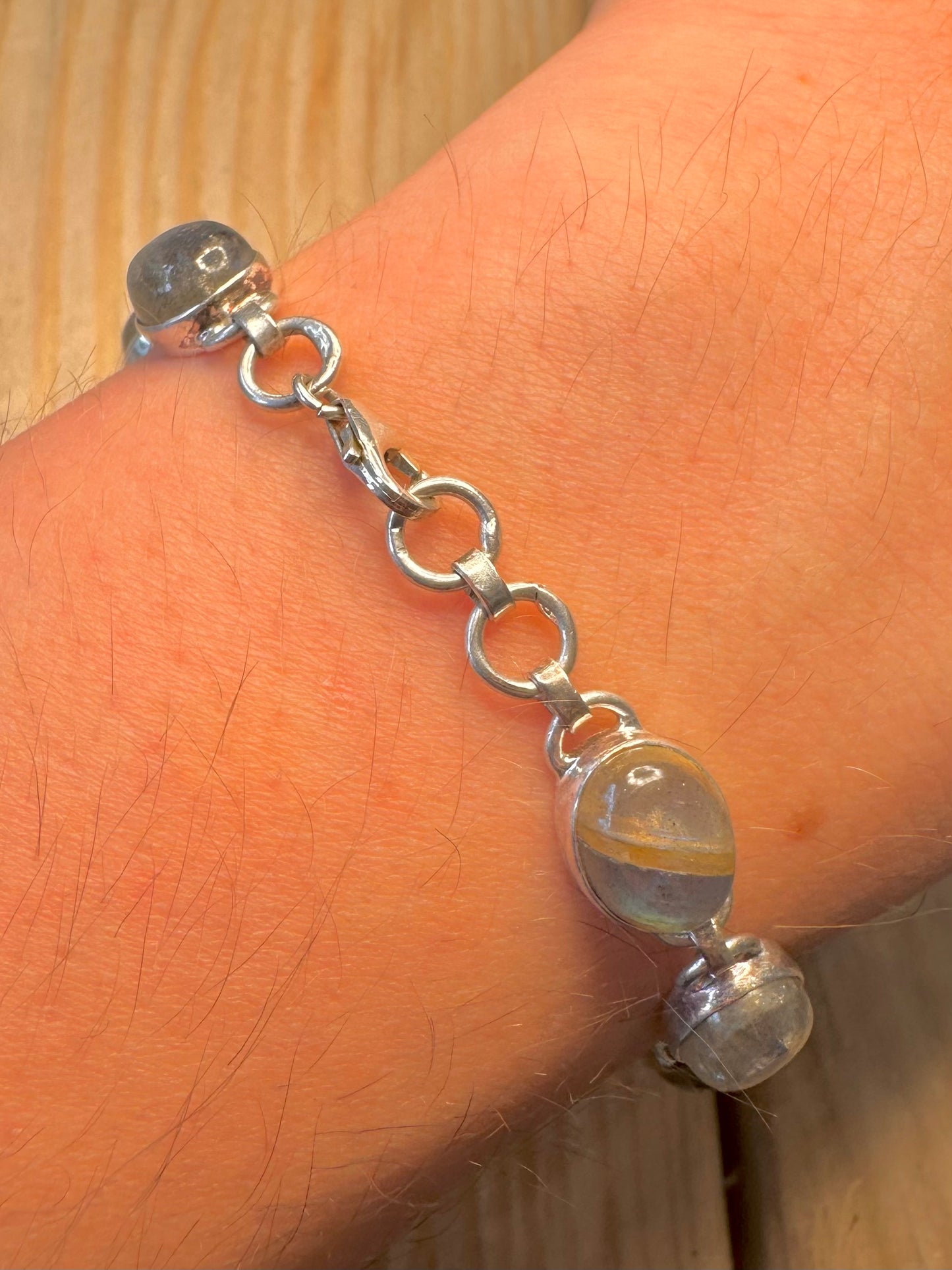 Vintage Labradorite Link 925 Silver 7 to 7.2 inch Bracelet