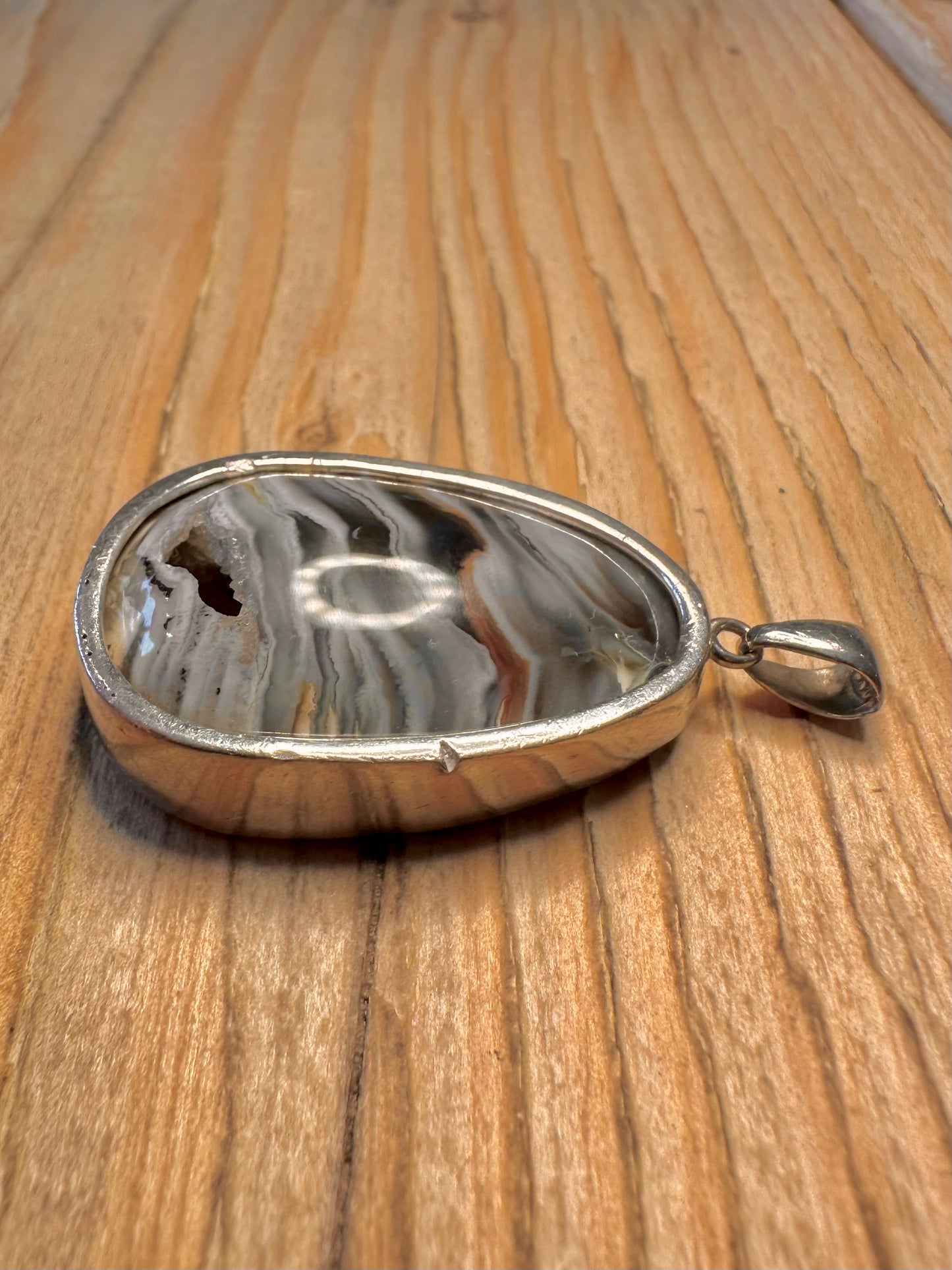 Abstract Druzy Geode Sliced 925 Sterling Silver Pendant