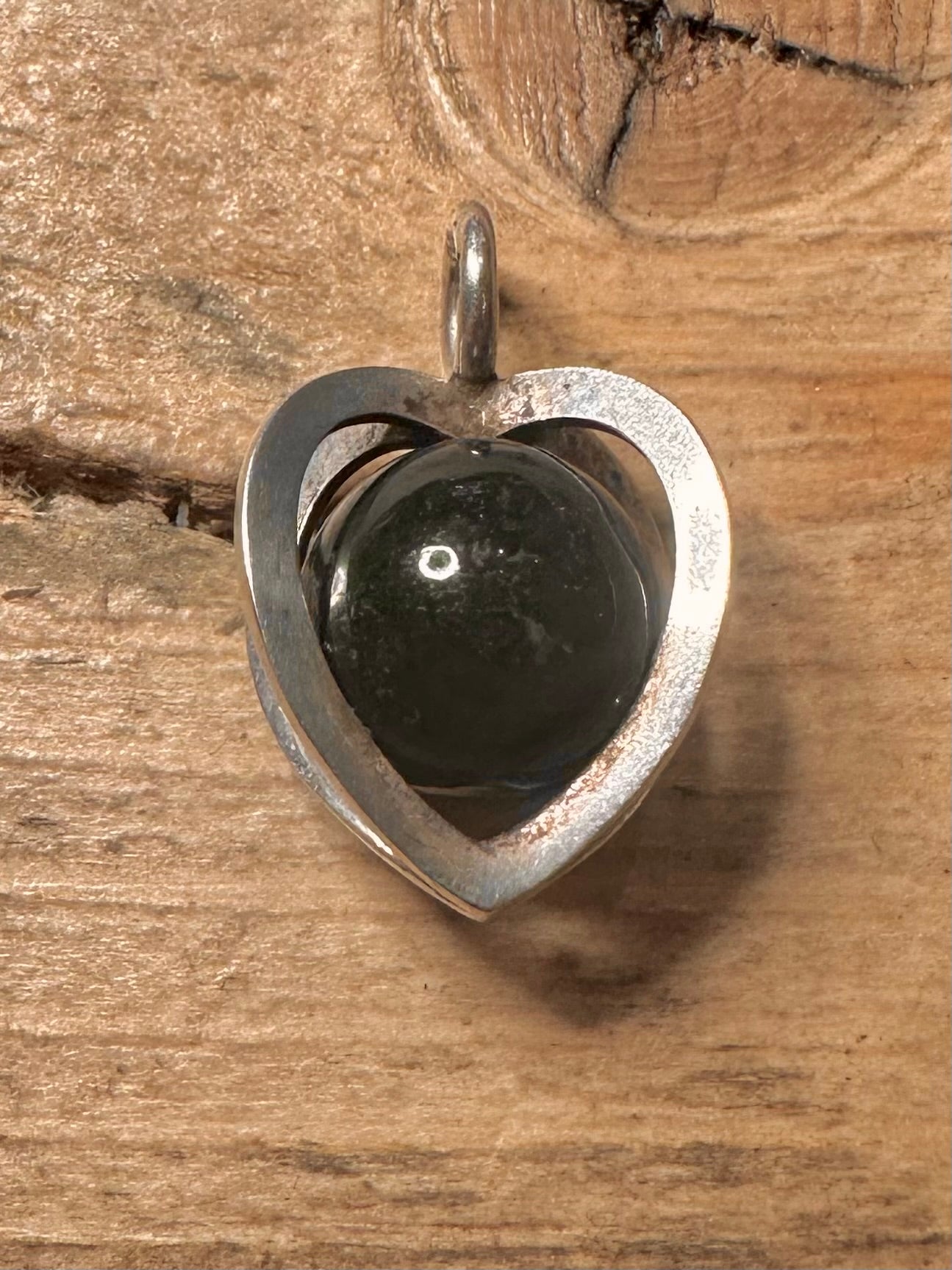 Vintage Elis Kauppi Dark Stone Ball Heart Finland 925 Silver Pendant