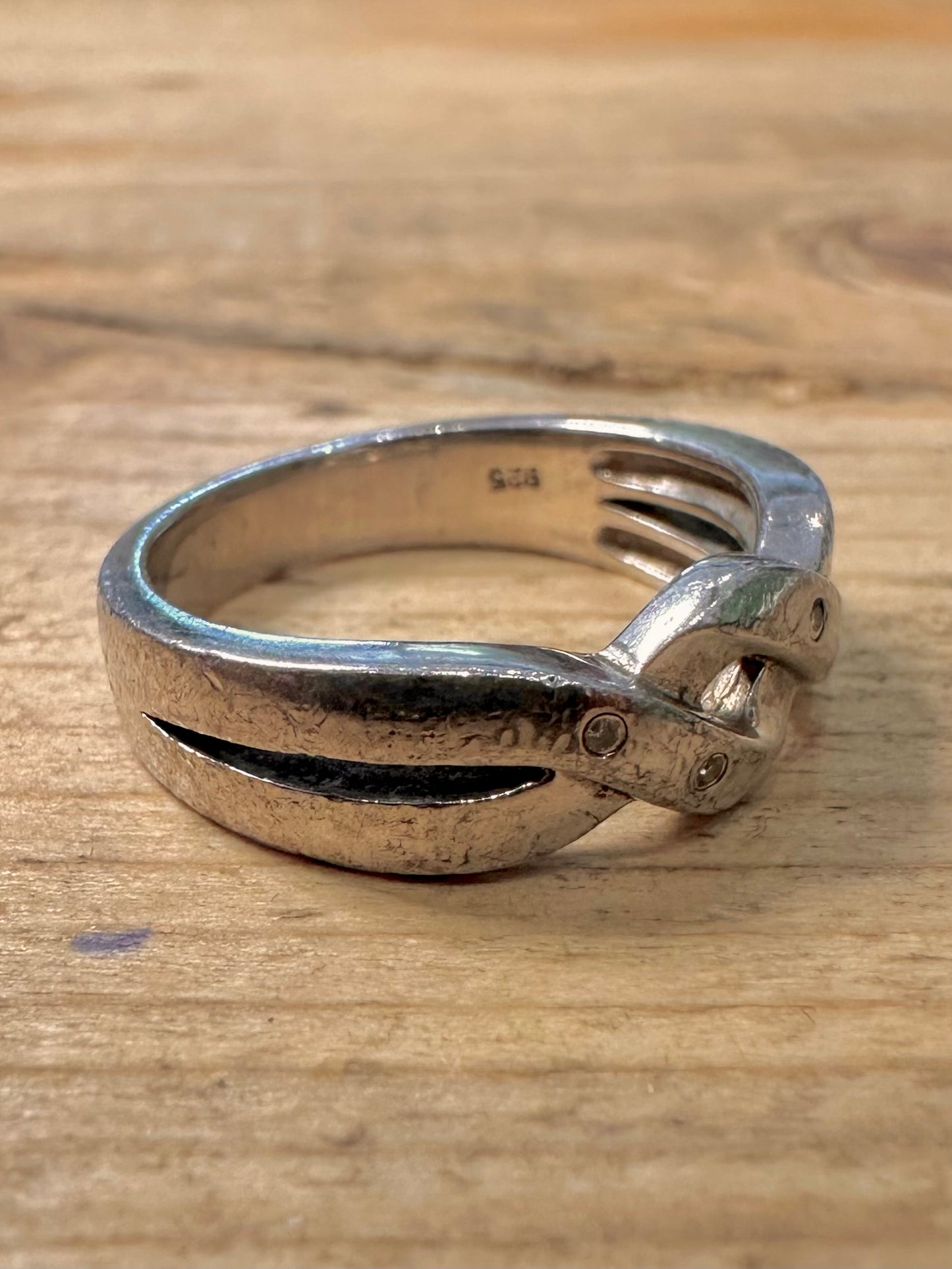 Vintage Diamond Overlapping Band 925 Silver Size P Ring