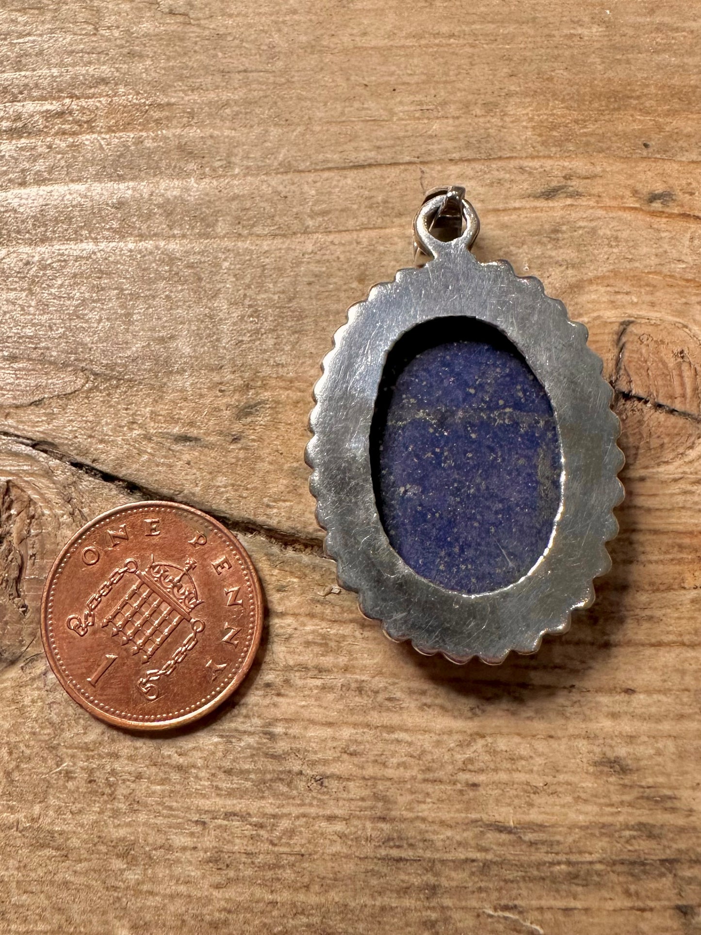 Vintage Oval Lapis Ornate 925 Silver Pendant