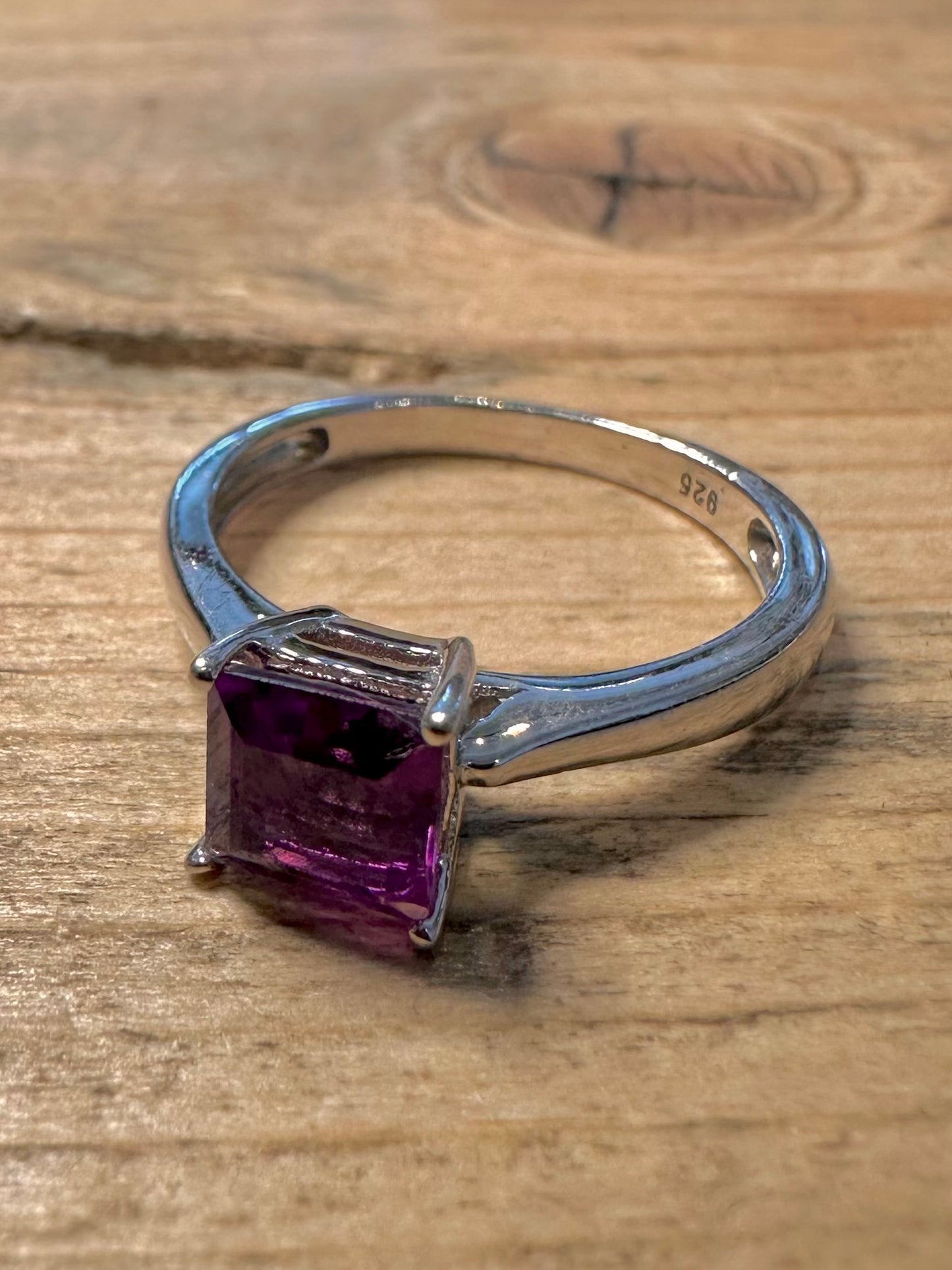 Modern Amethyst Square 925 Silver Size N1/2 Ring