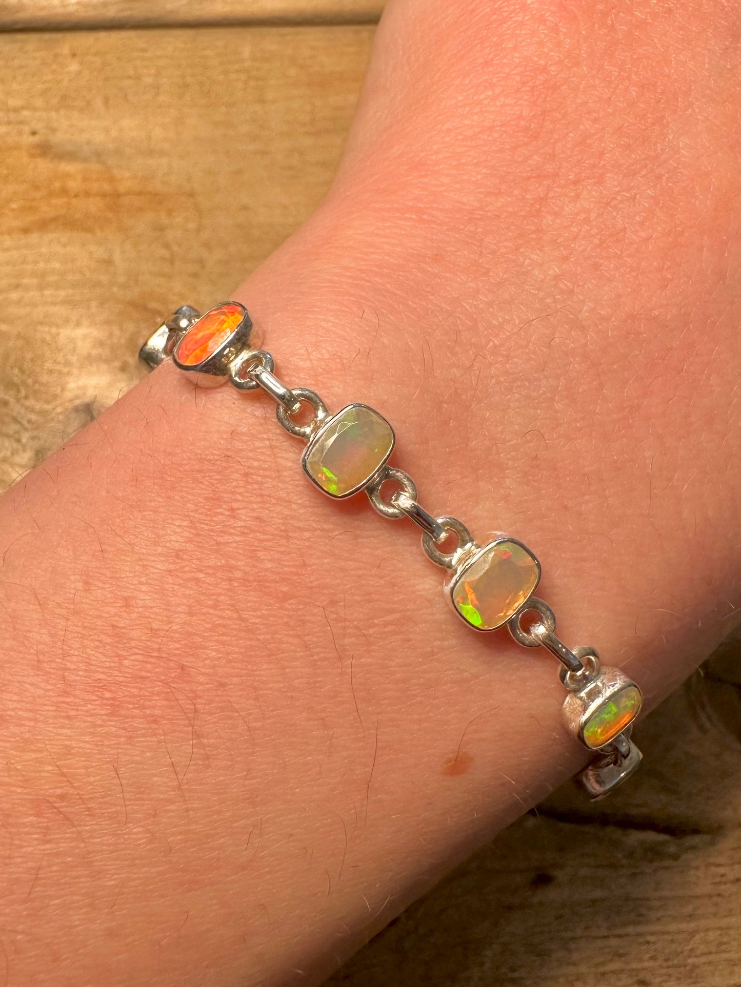Modern Opal Link 925 Silver 7.5 to 8 inch Bracelet