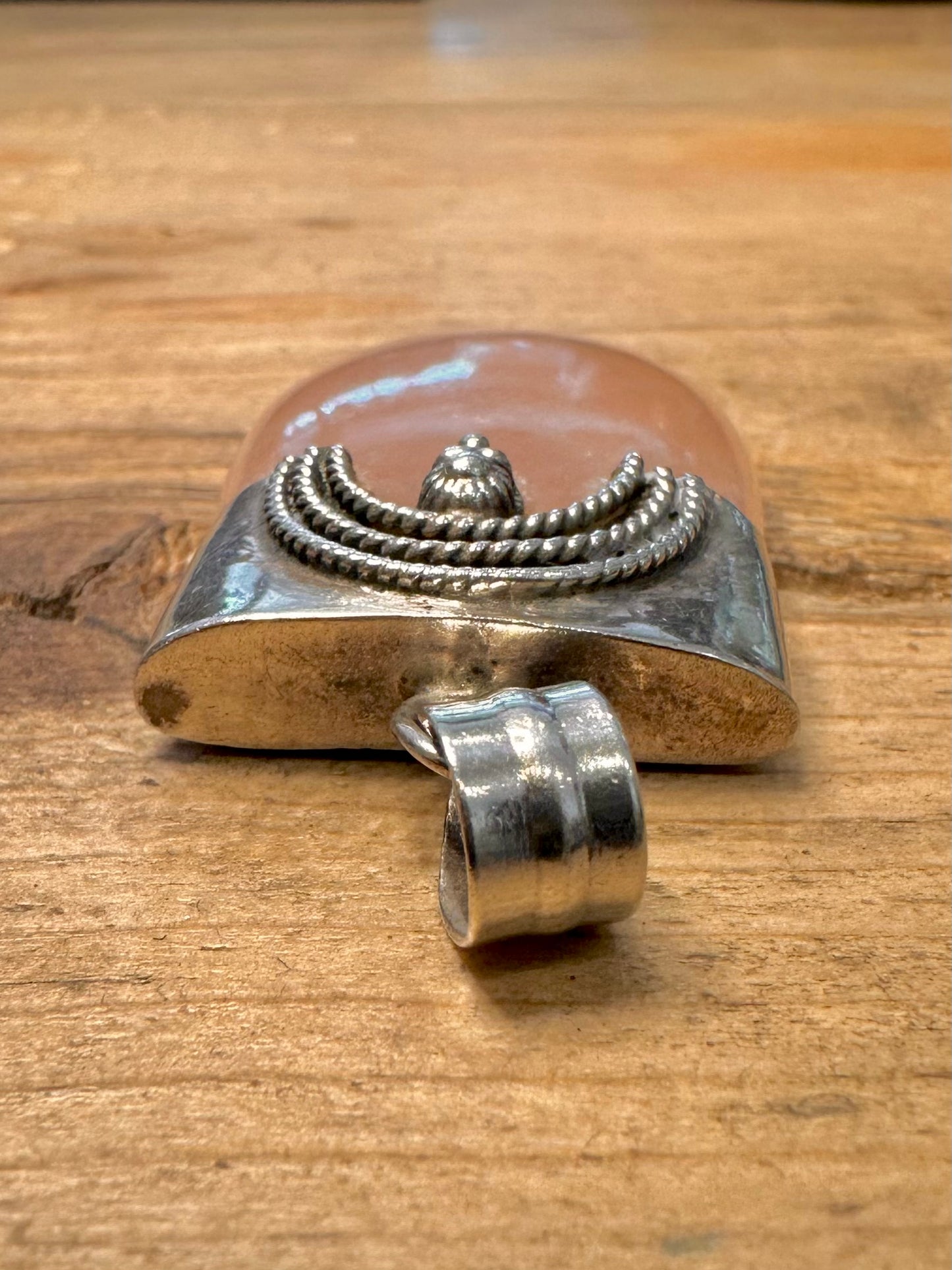 Vintage Rose Quarts Tribal 925 Silver Pendant