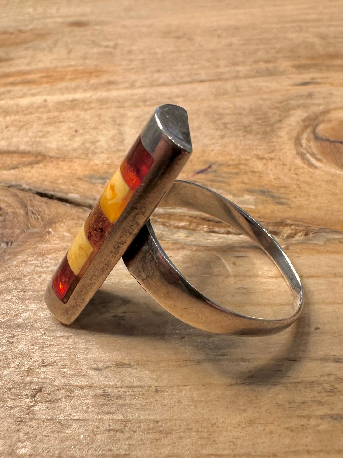 Modernist Multi Amber 925 Silver Size S Ring