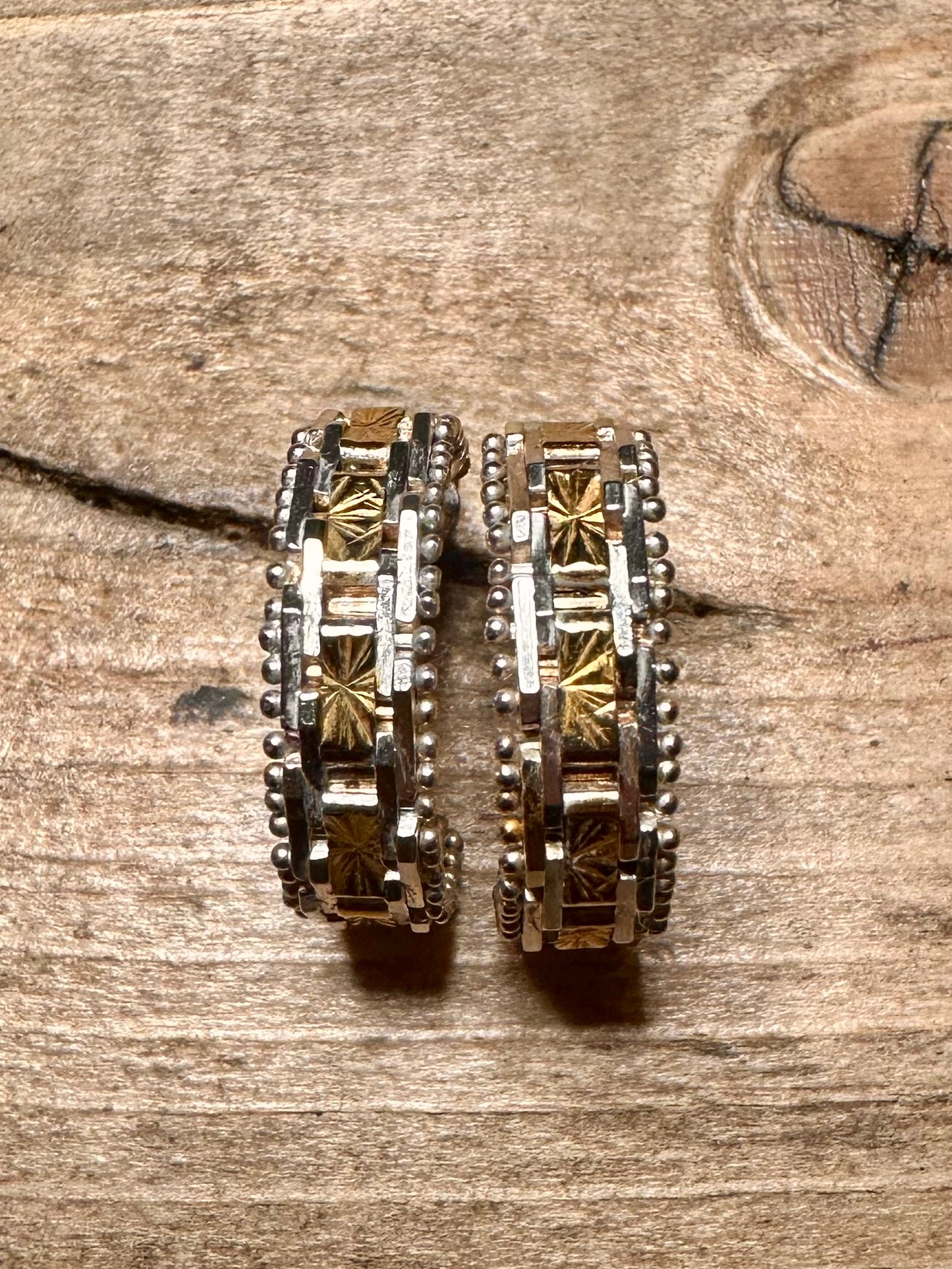 Vintage Two Toned Half Hoop Gold and 925 Silver Earrings