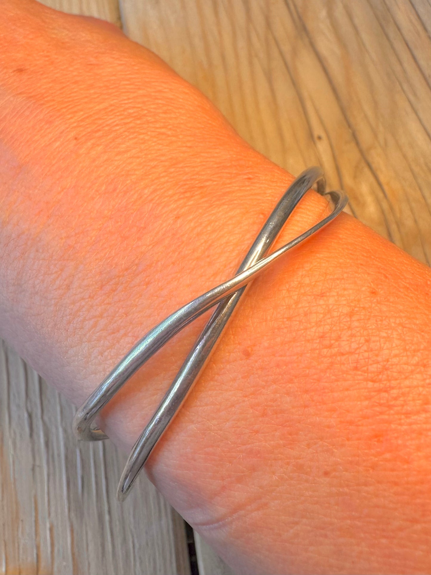 Modernist Overlapping 925 Sterling Silver Bangle