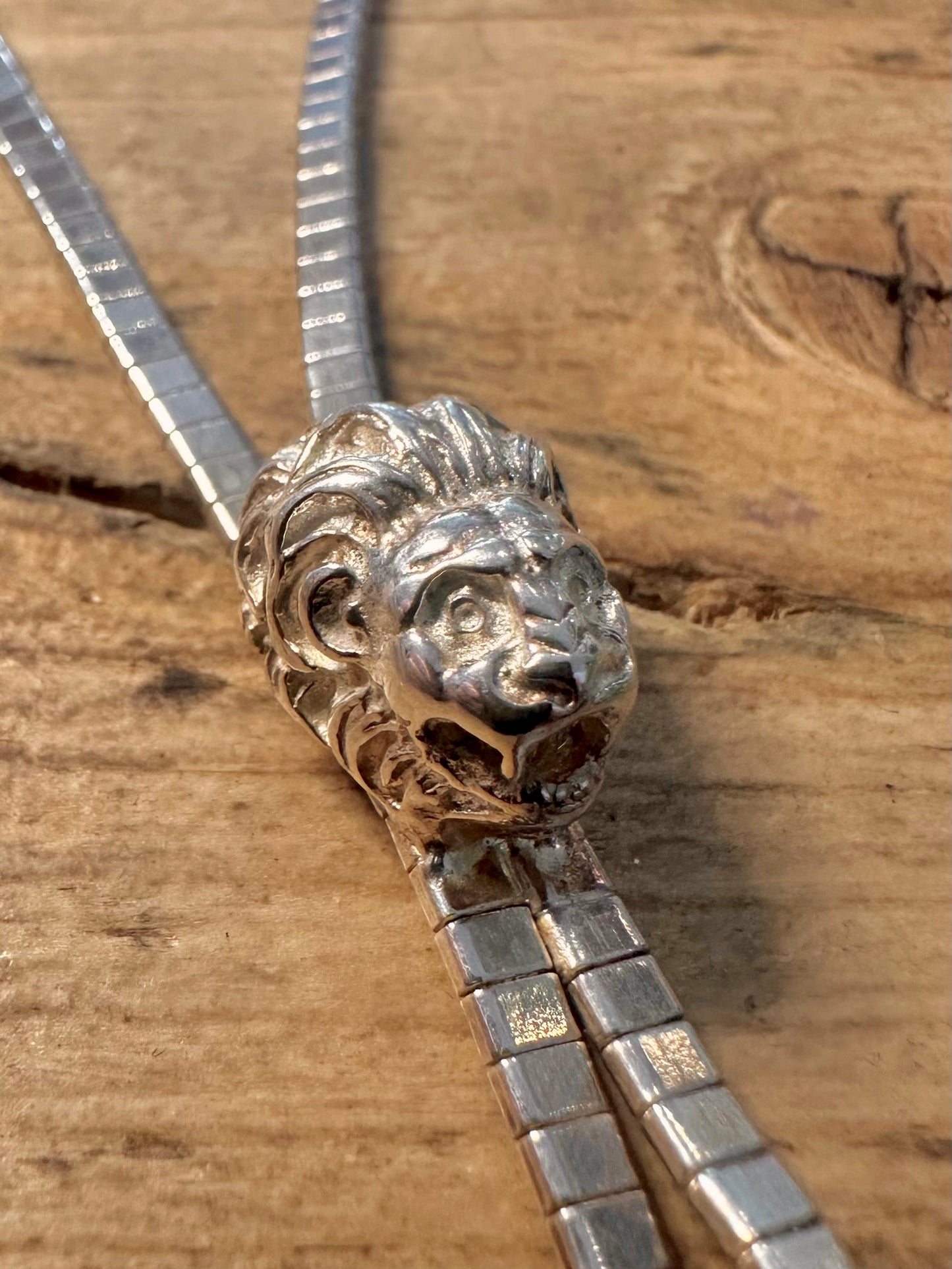 Vintage Lion Lariat Flat Chain 925 Silver 16.5 inch Necklace