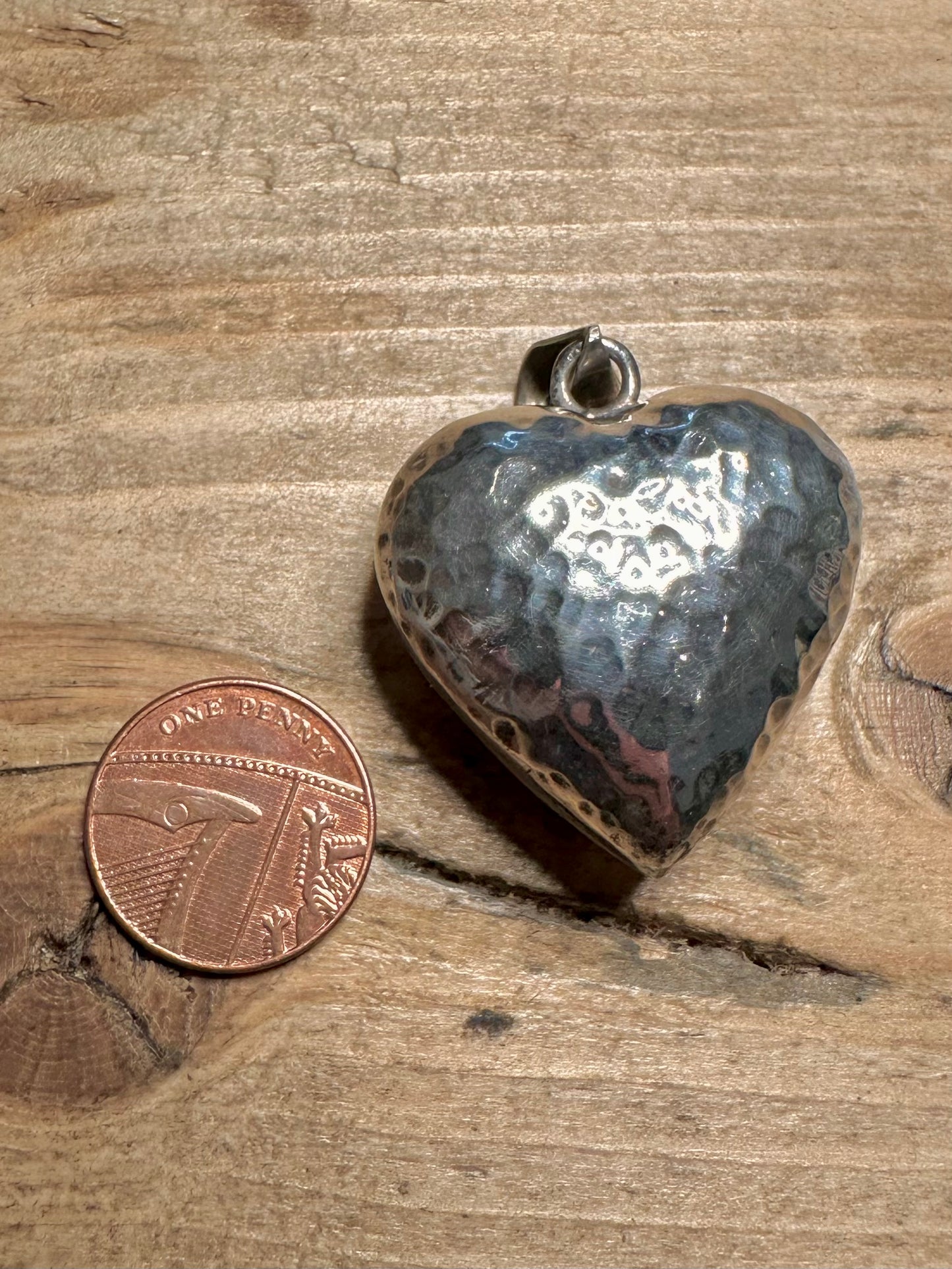 Abstract Large Hammered Heart 925 Silver Pendant