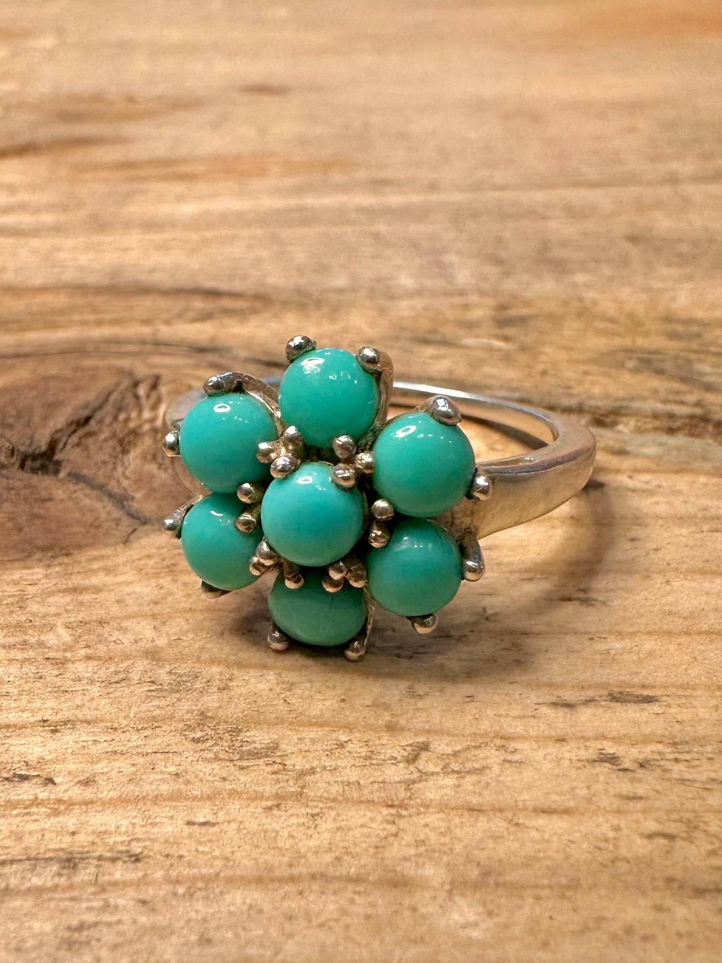 Vintage Blue Ball Cluster 925 Silver Size O1/2 Ring