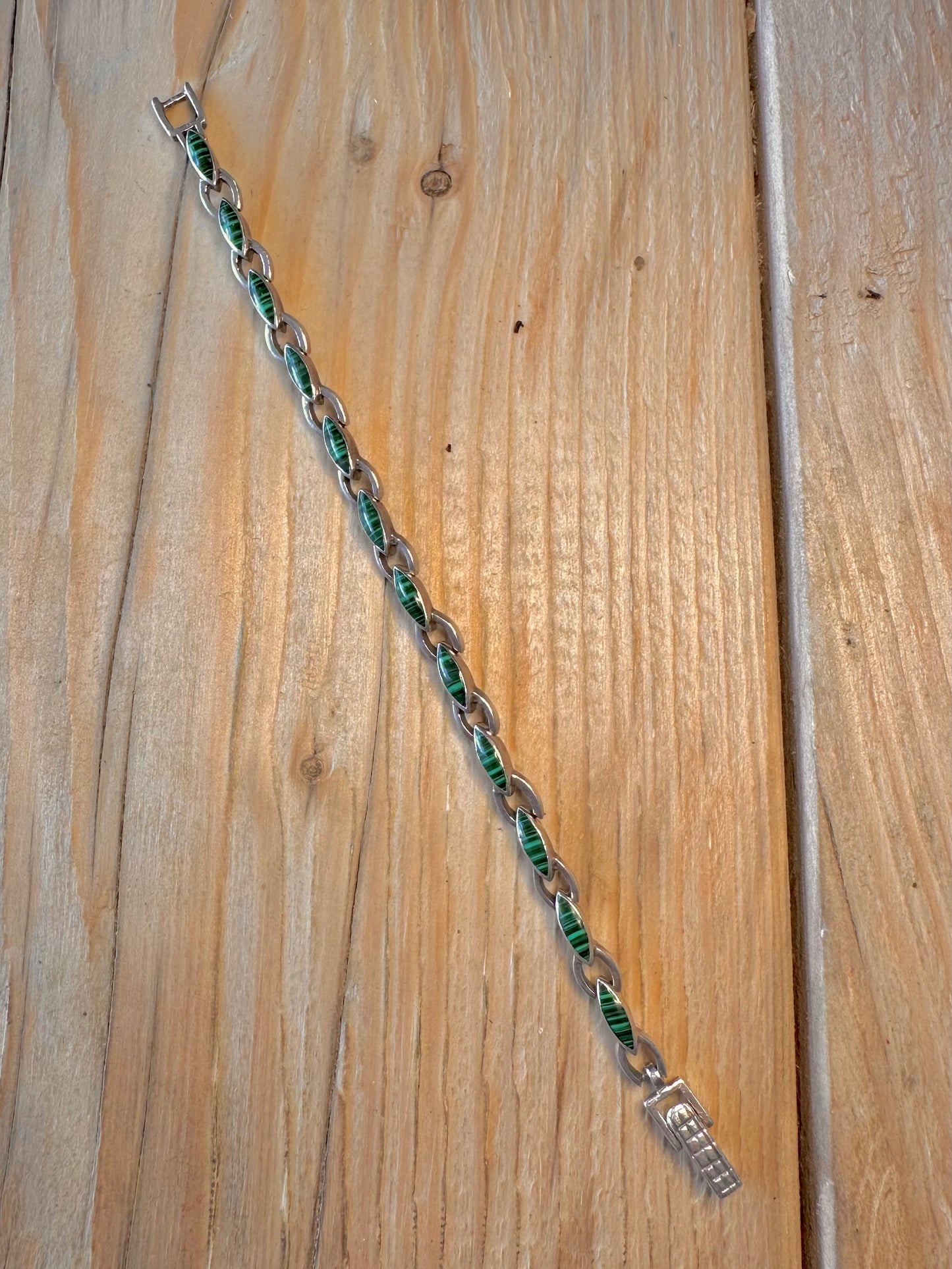 Vintage Malachite 925 Sterling Silver 7 inch Bracelet