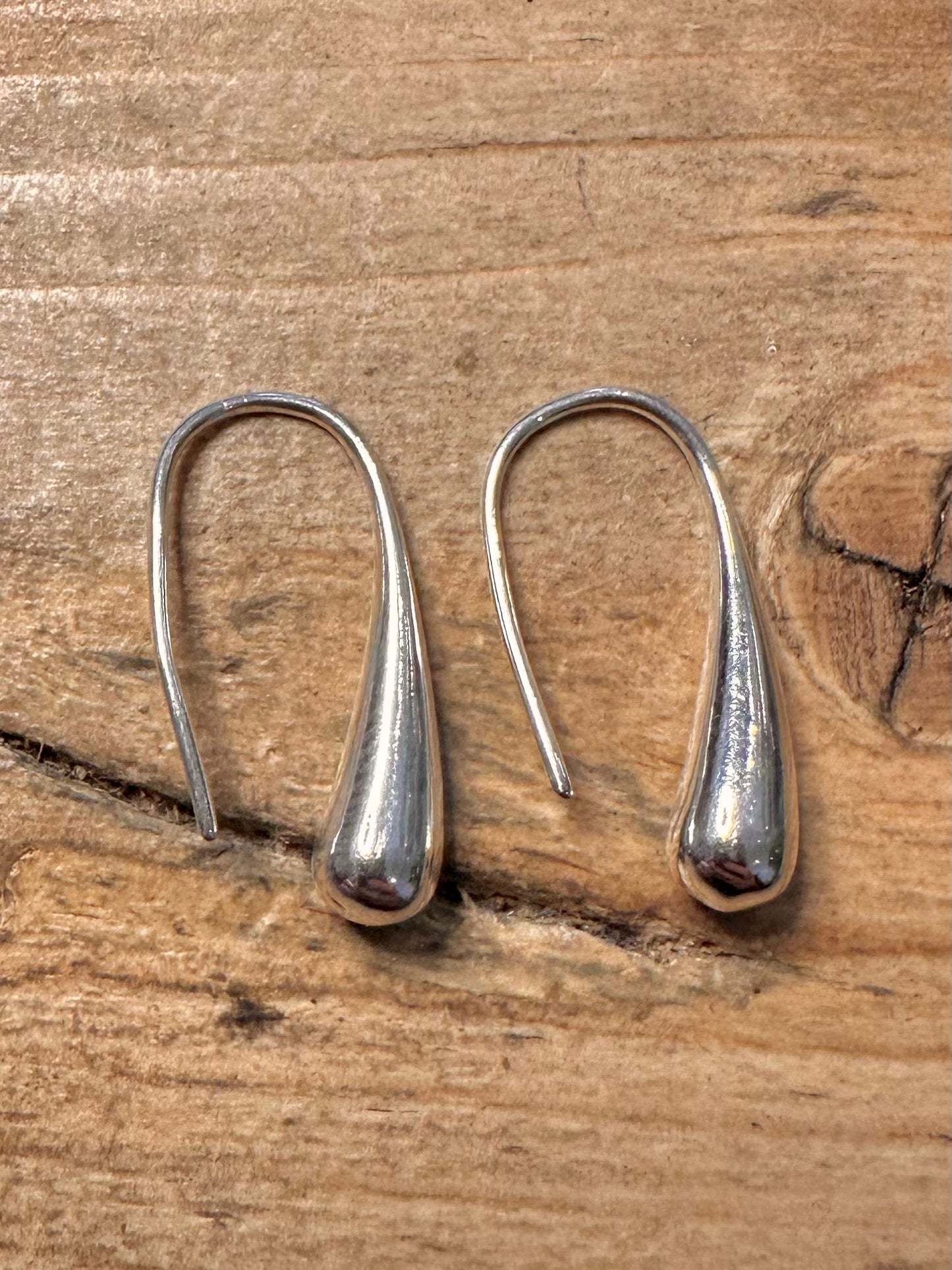 Modernist Curved Teardrop 925 Silver Earrings