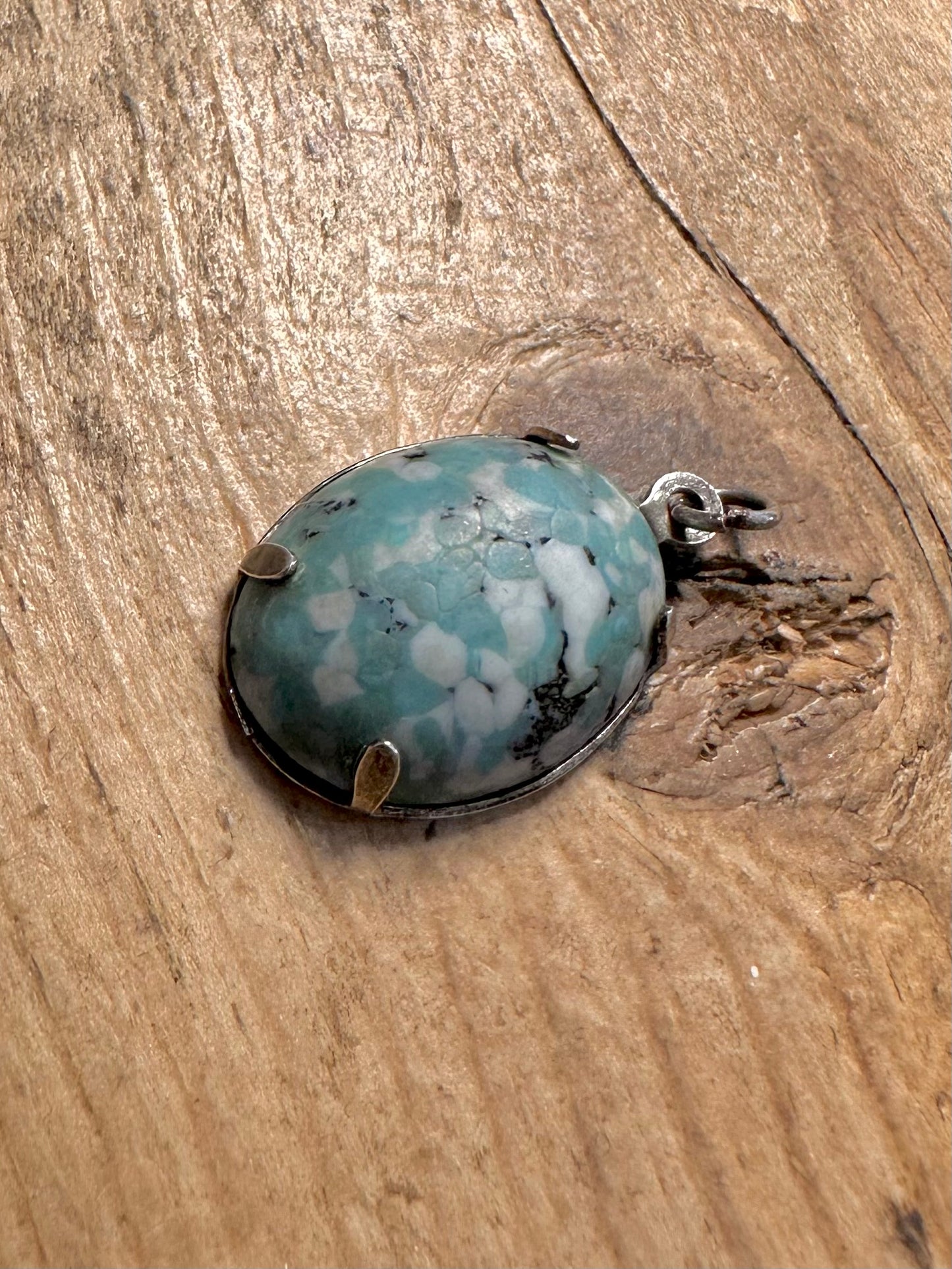 Vintage Blue Stone Oval 925 Silver Pendant