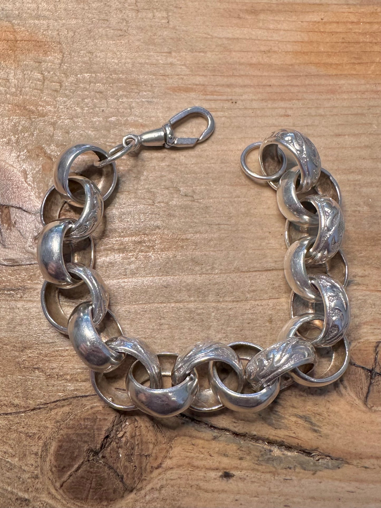 Vintage Engraved Chunky Belcher Albert Clasp 925 Silver 7.5 inch Bracelet