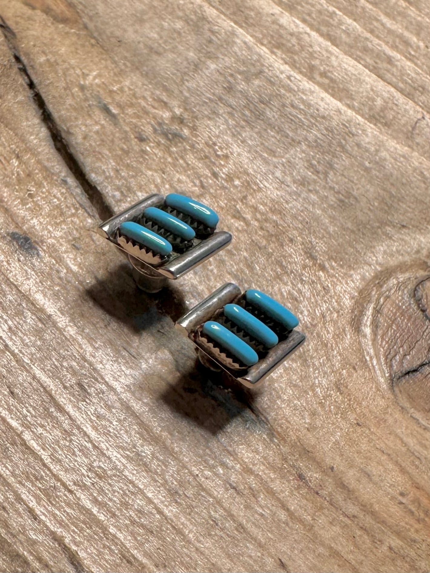 Vintage Zuni Turquoise Small 925 Silver Stud Earrings