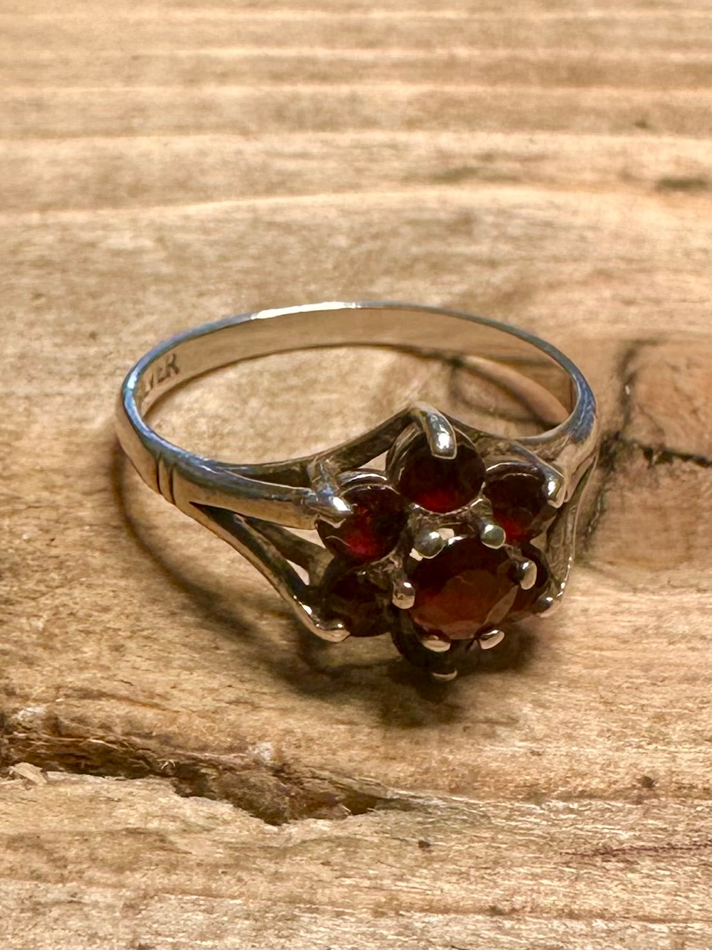 Vintage Garnet Cluster 925 Silver Size L Ring