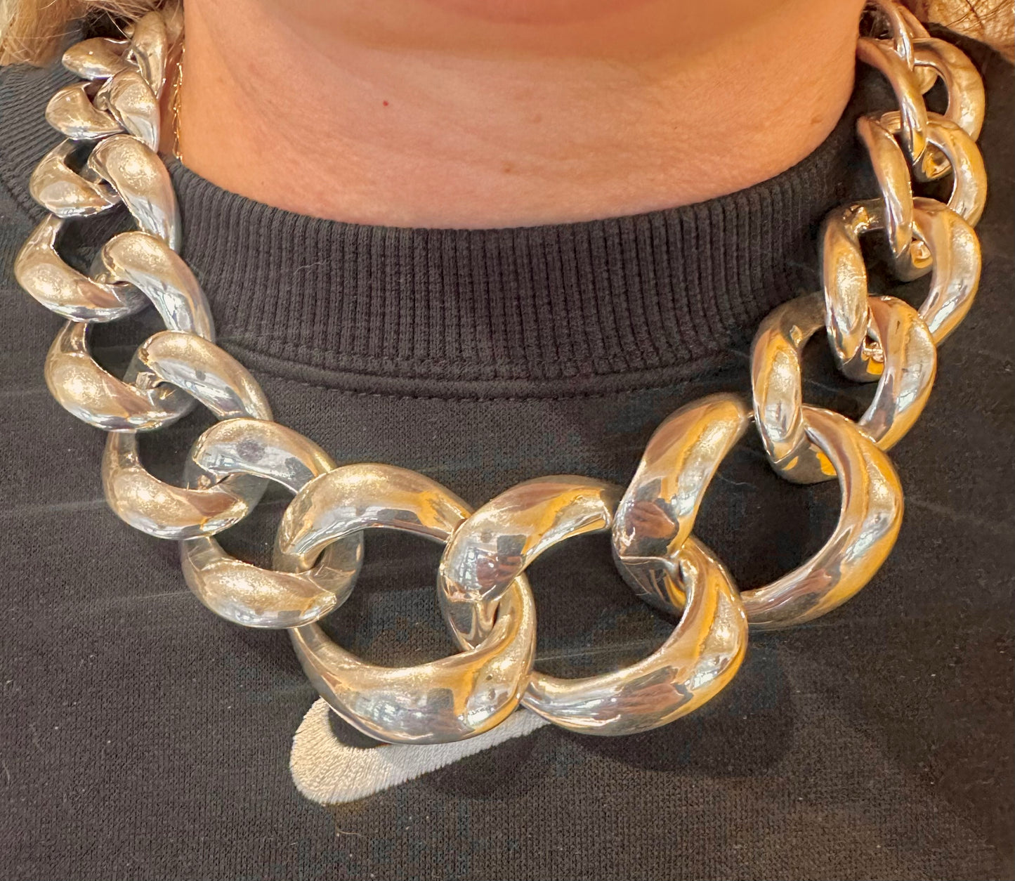 Modern Chunky Graduated Curb Chain Hollow 925 Sterling Silver 20 inch Necklace