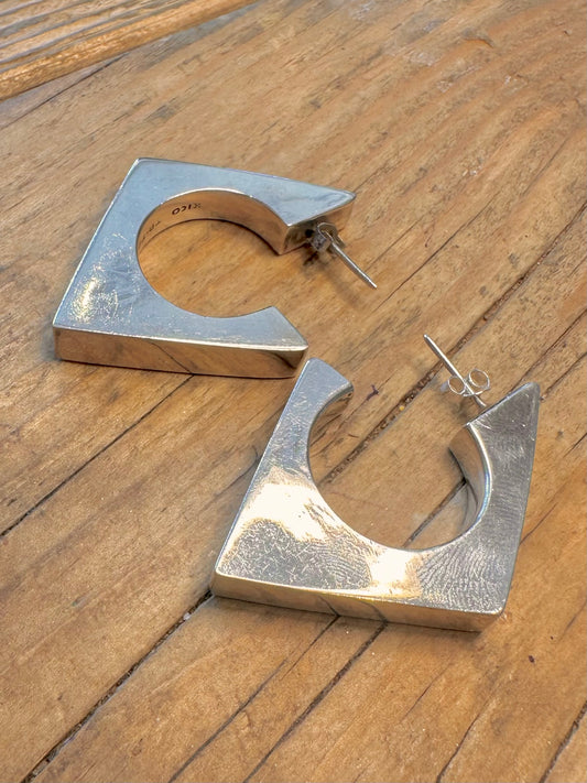 Chunky Geometric Half Hoop Mexico 925 Sterling Silver Earrings