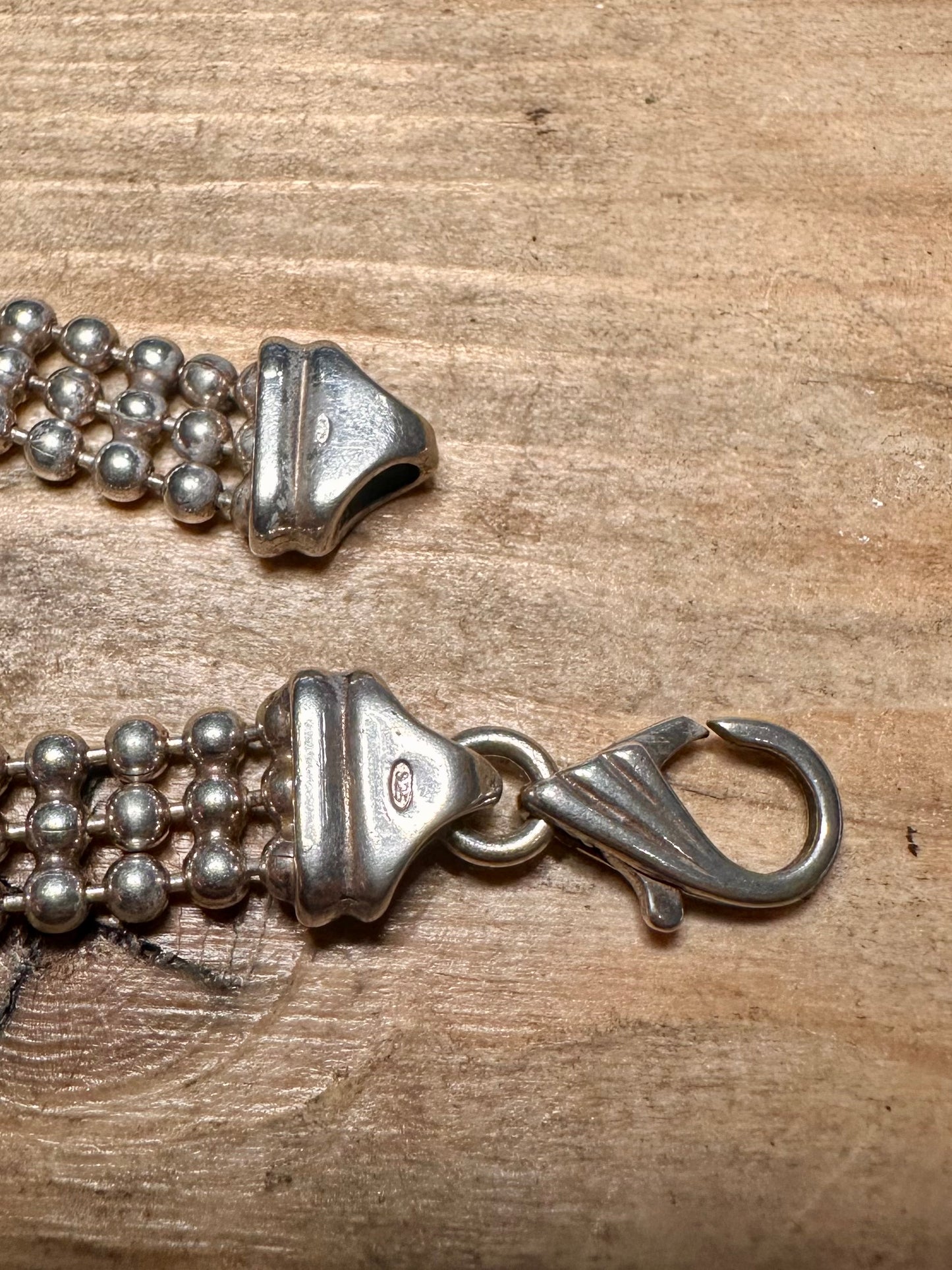 Vintage 1987 Ball Chain Link 925 Silver 7.4 inch Bracelet