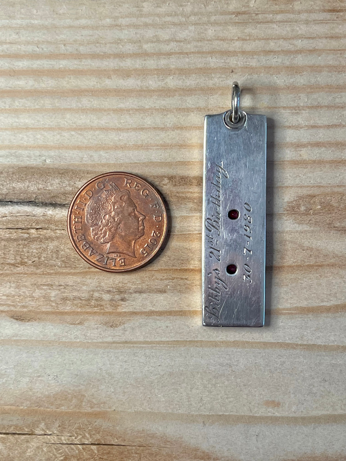 Ingot Garnet 1980 Maker SHS London 925 Sterling Silver Pendant