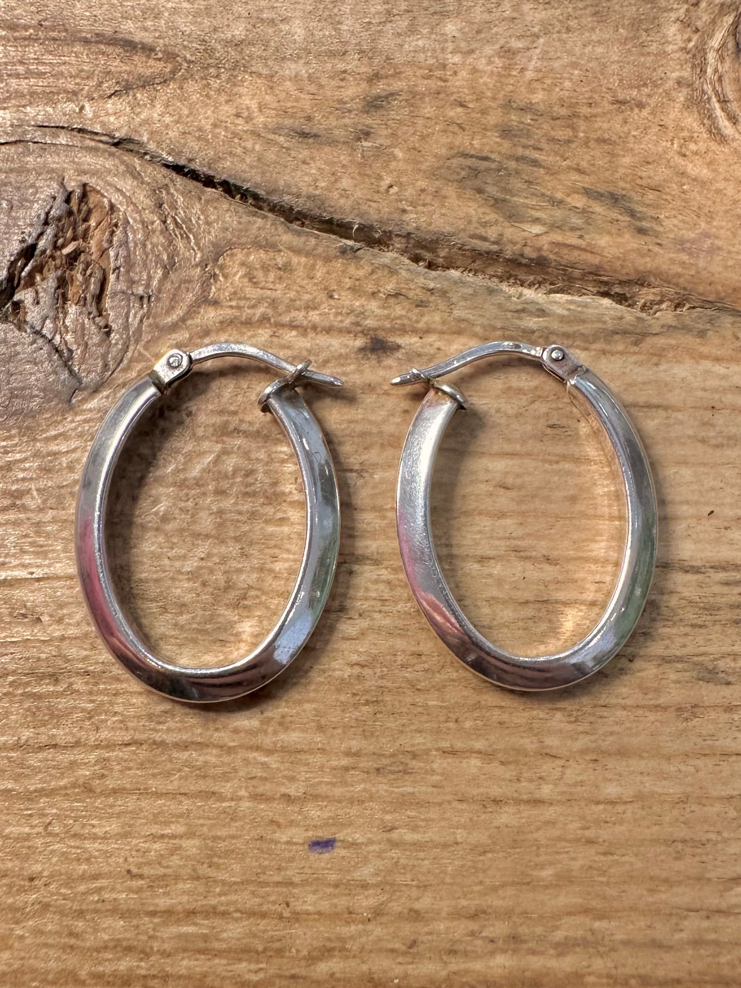 Vintage Oval Creole 925 Silver Hoops Earrings