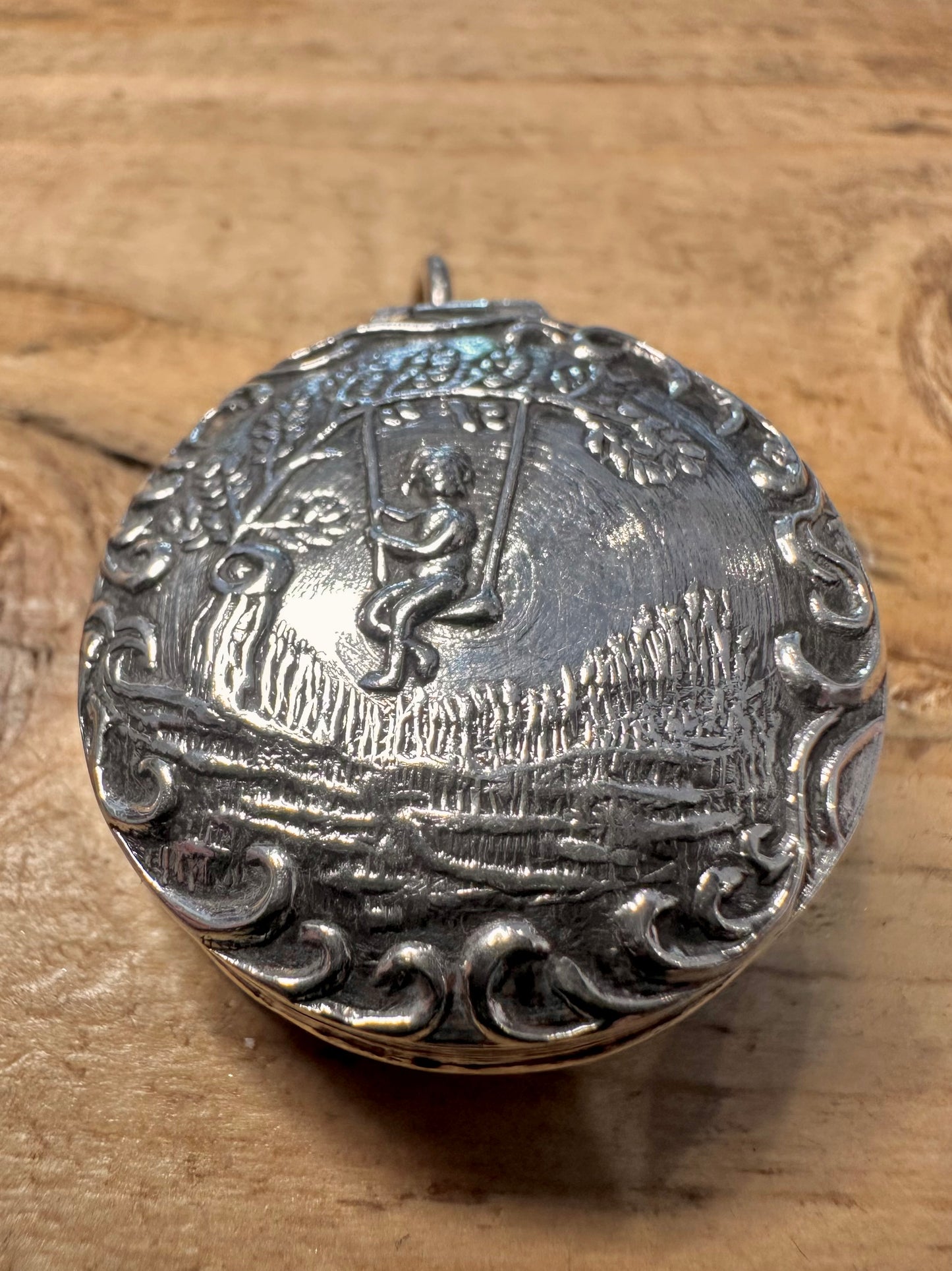 Vintage Art Nouveau Style Girl Swing Box 925 Silver Pendant