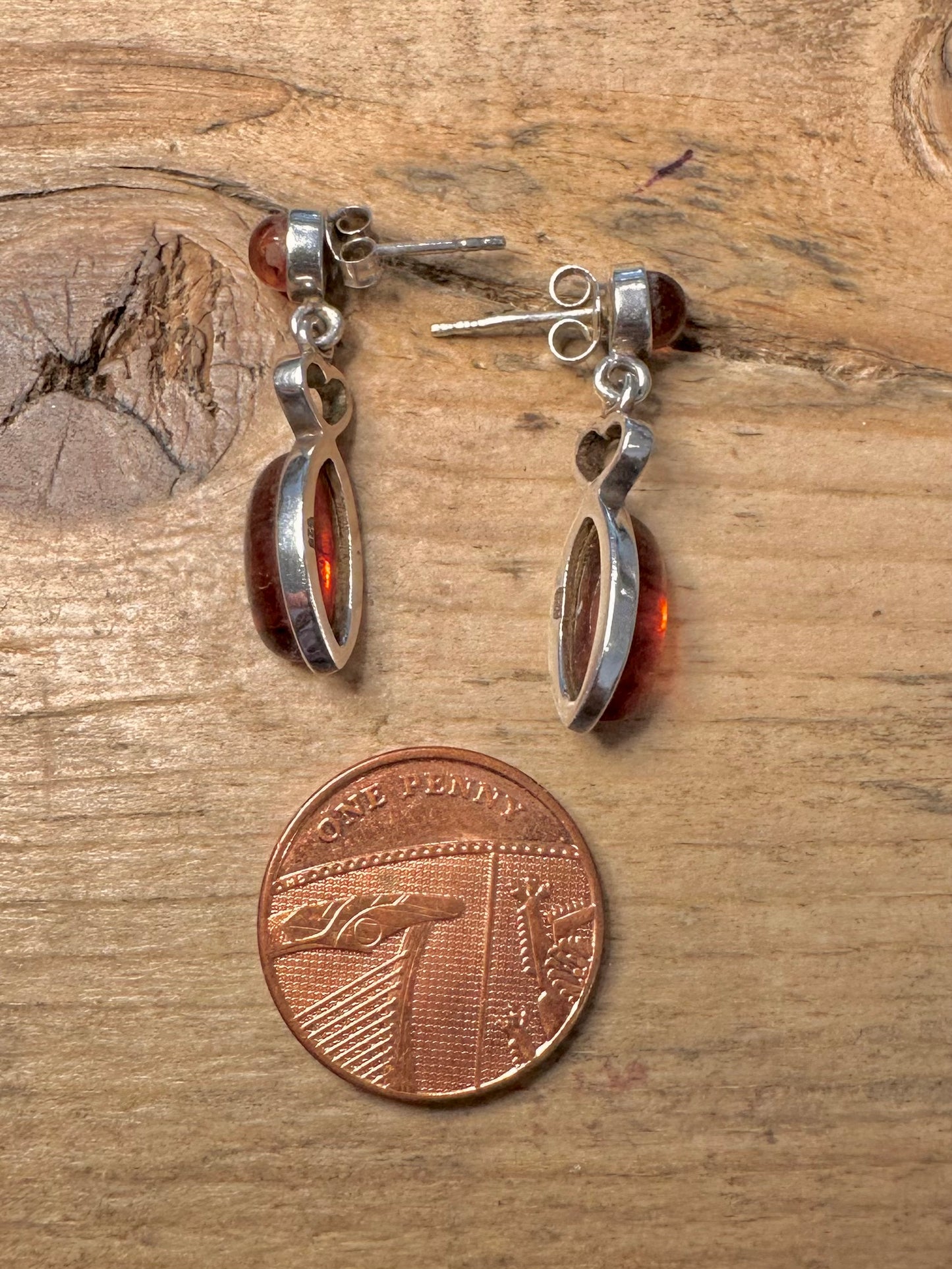 Vintage Amber Dangle 925 Silver Earrings