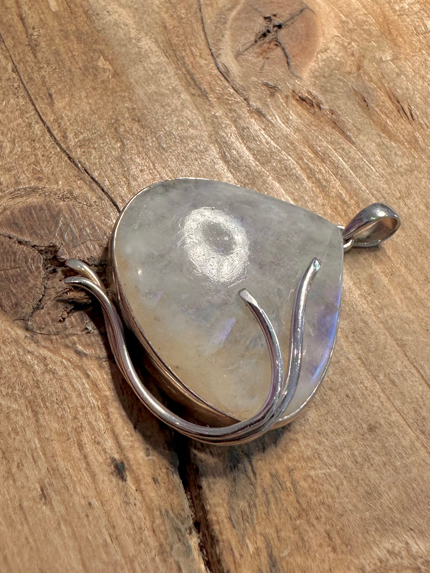 Abstract Moonstone Large Teardrop 925 Silver Pendant
