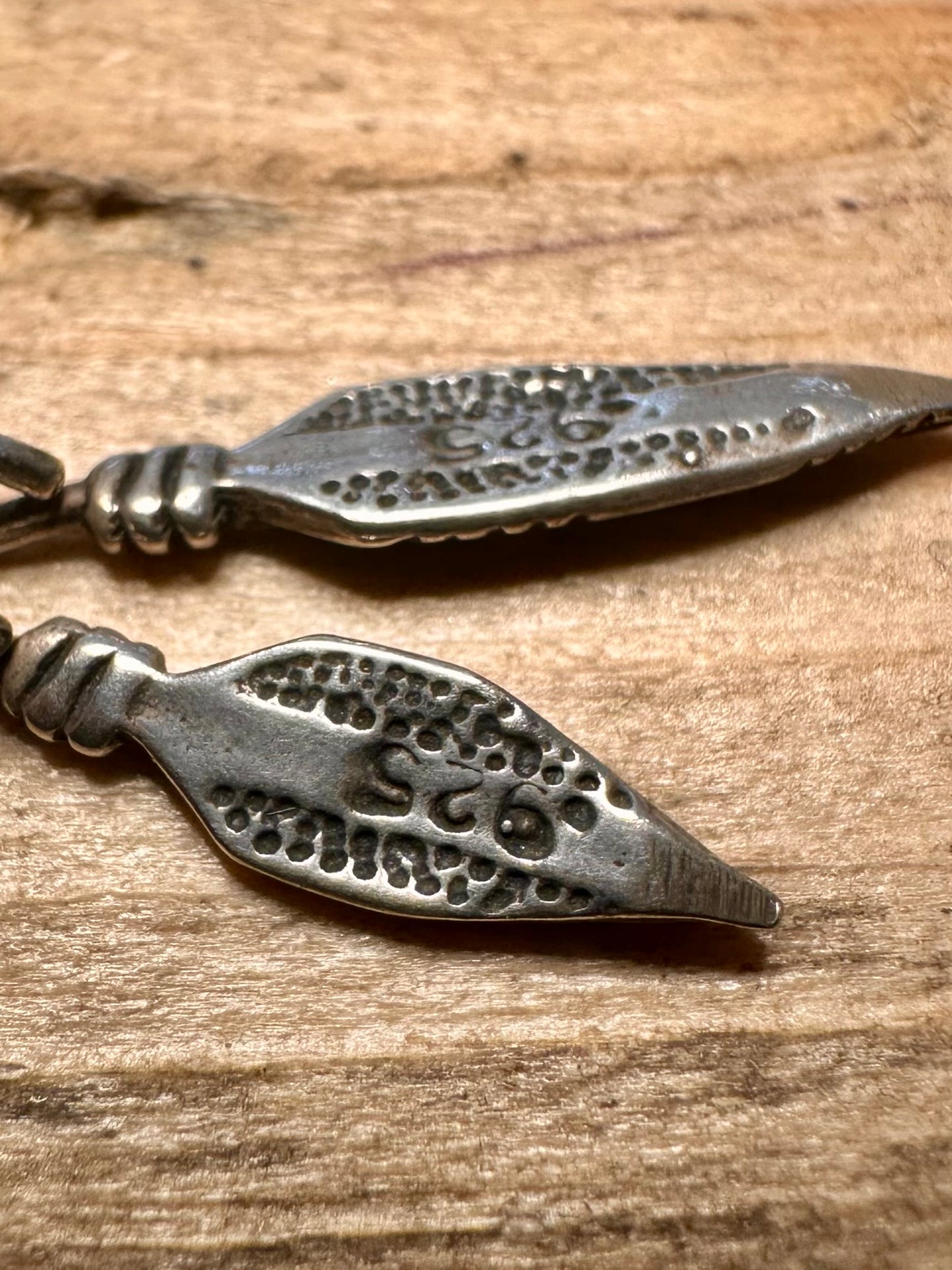 Vintage Turquoise Feather Native American Dangle 925 Silver Earrings