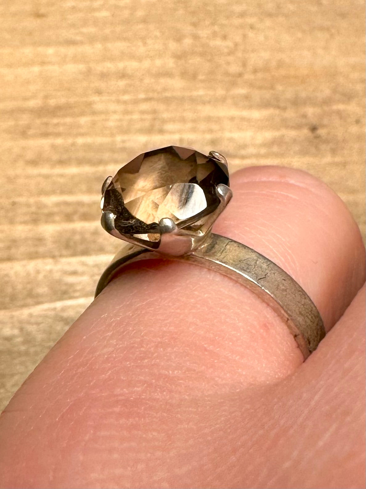 Vintage Neil’s Erik Smokey Quarts 925 Silver Size O1/2 Ring