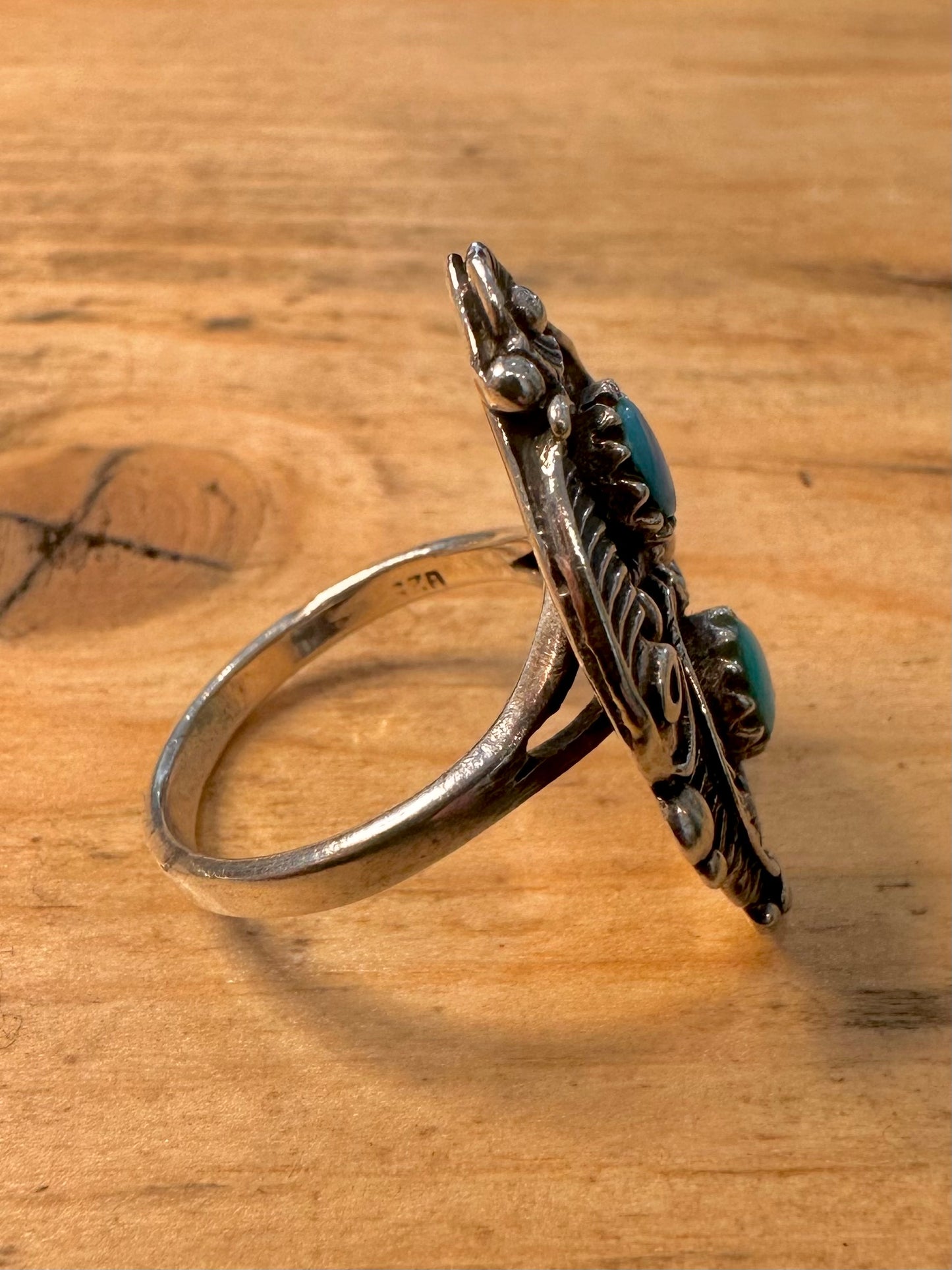 Vintage Native American Turquoise 925 Silver Size P Ring