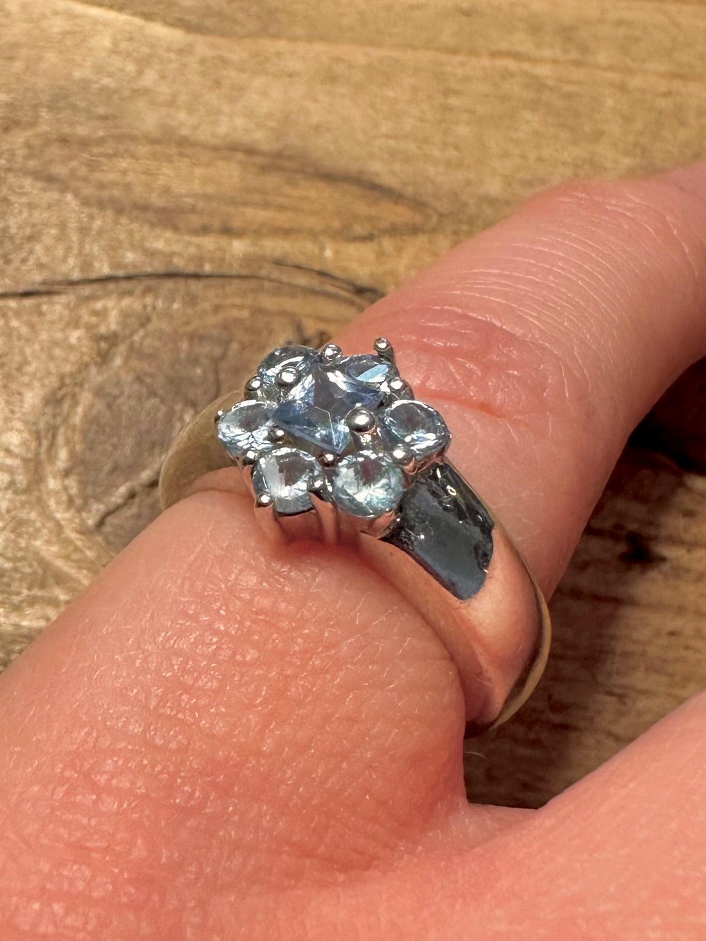 Modernist Blue Stone Cluster 925 Silver Size K Ring