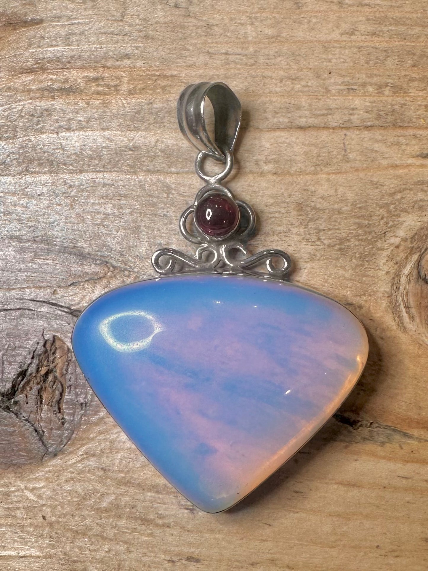 Vintage Opalite and Garnet 925 Silver Pendant