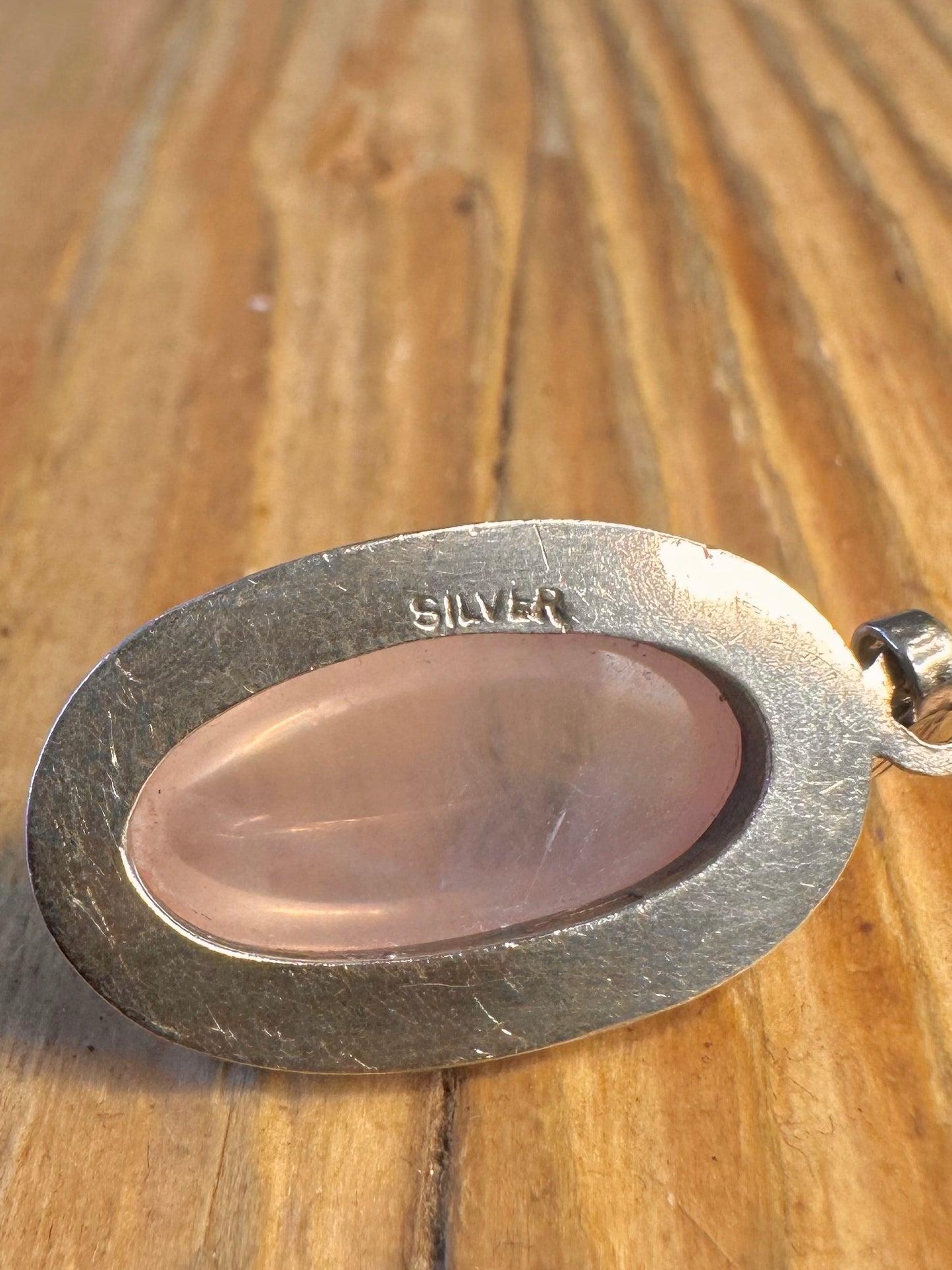 Rose Quarts Oval 925 Sterling Silver Pendant