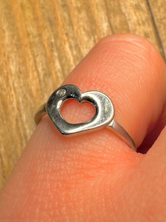 Vintage Heart Diamond 925 Sterling Silver Size L1/2 Ring