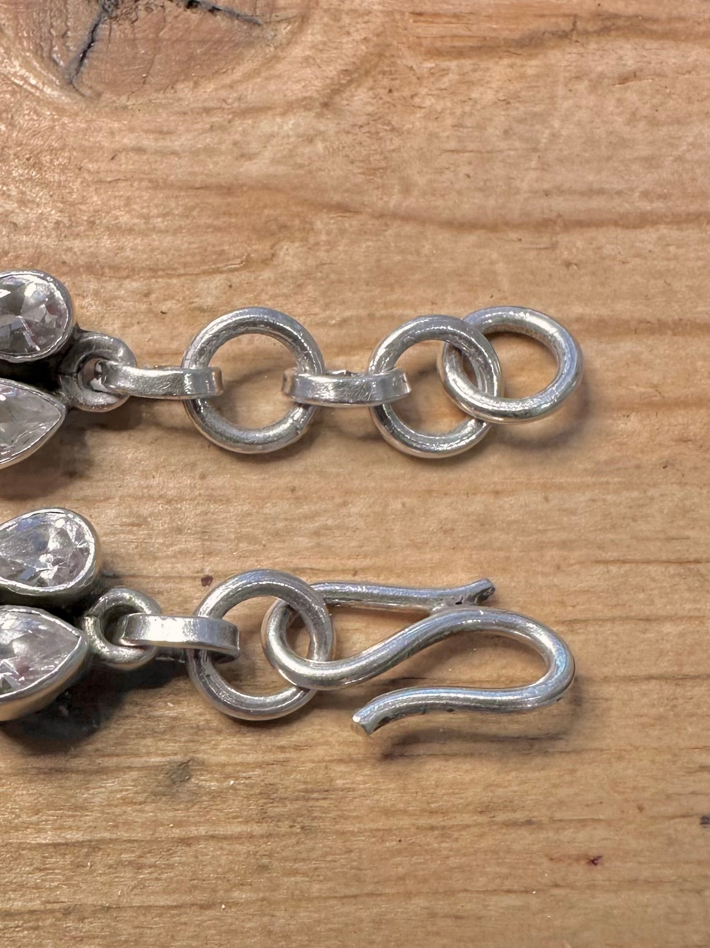 Abstract White Stone Link Hook Clasp 925 Silver 8 to 8.5 inch Bracelet