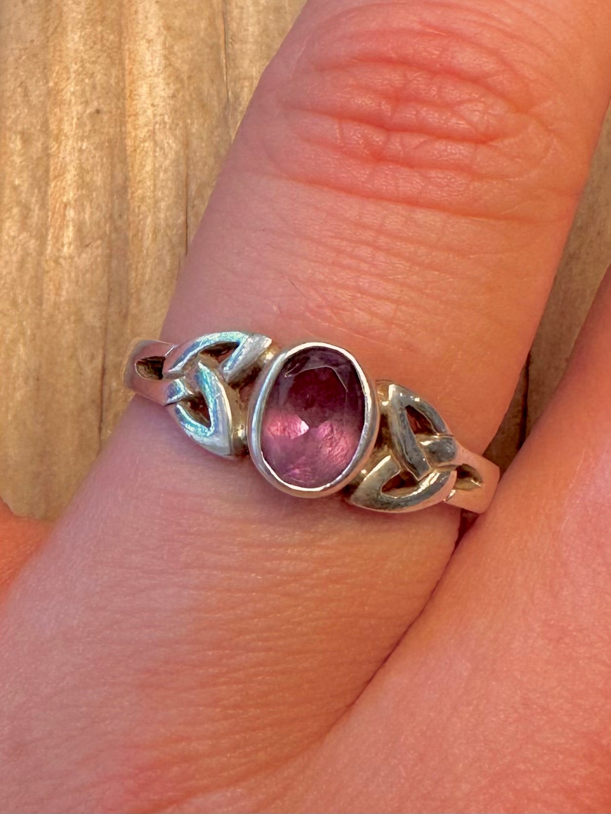 Vintage Amethyst Celtic 925 Sterling Silver Size R Ring