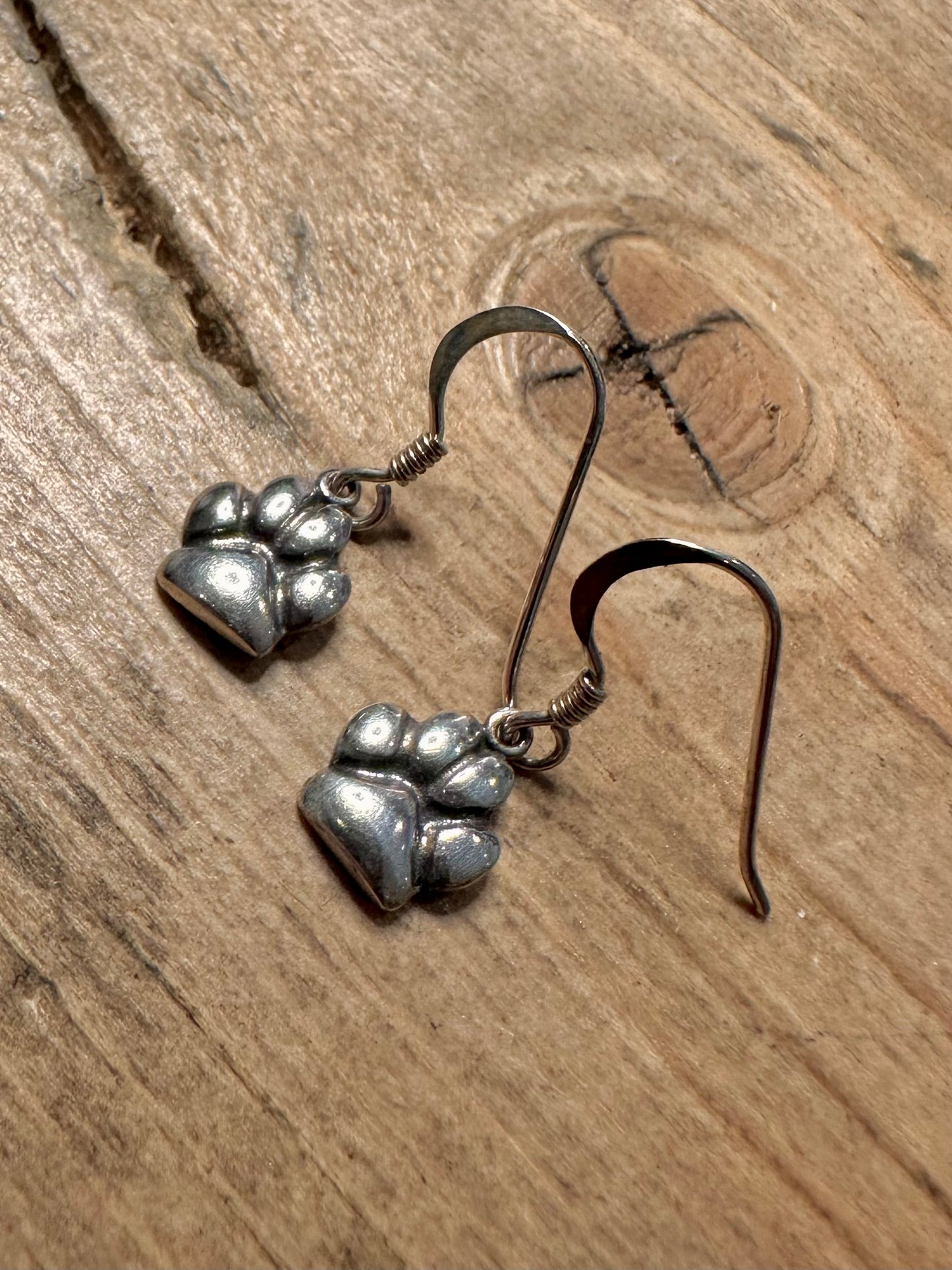 Vintage Dog Paw 925 Silver Earrings