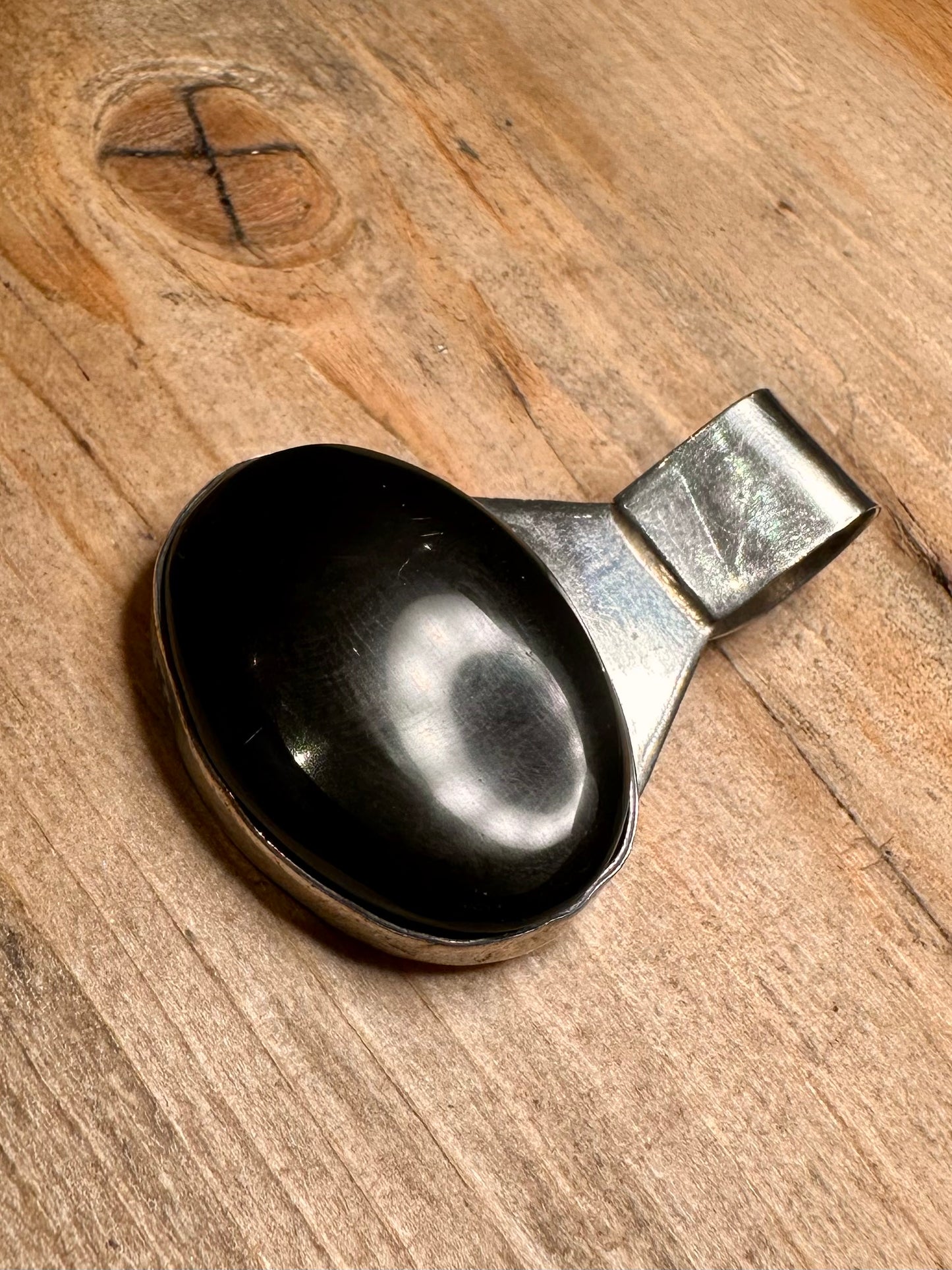 Abstract Modernist Black Stone 925 Silver Mexico Pendant