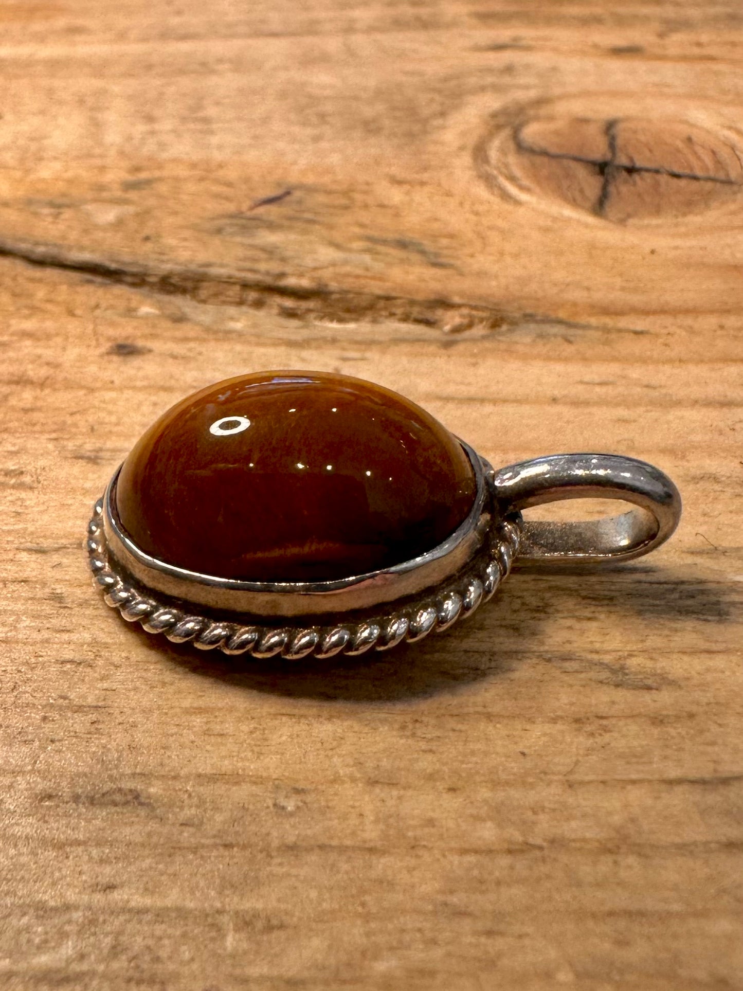 Vintage 1977 Tigers Eye Oval 925 Silver Pendant