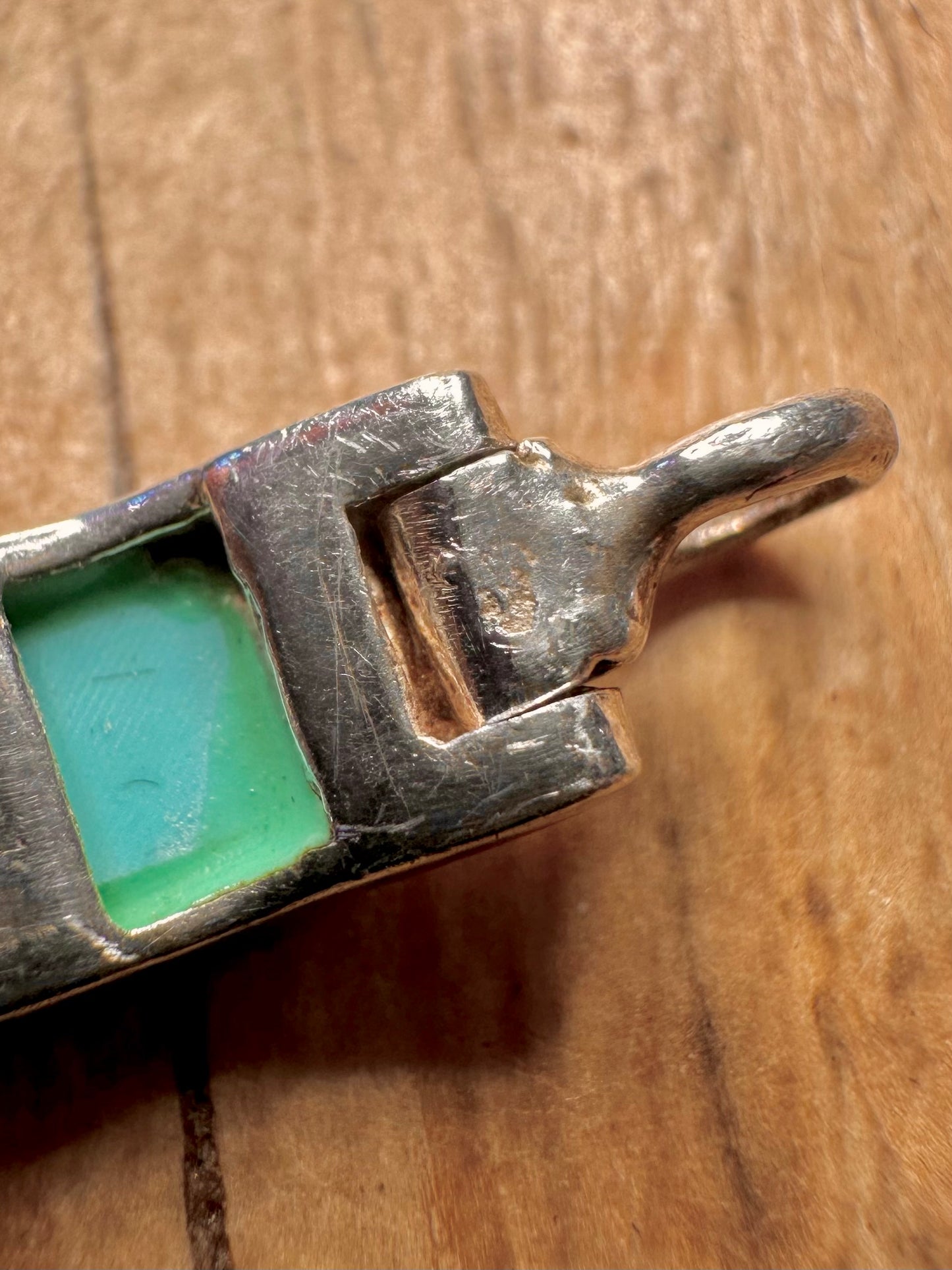 Vintage Turquoise Rectangle Links 925 Sterling Silver 7 inch Bracelet