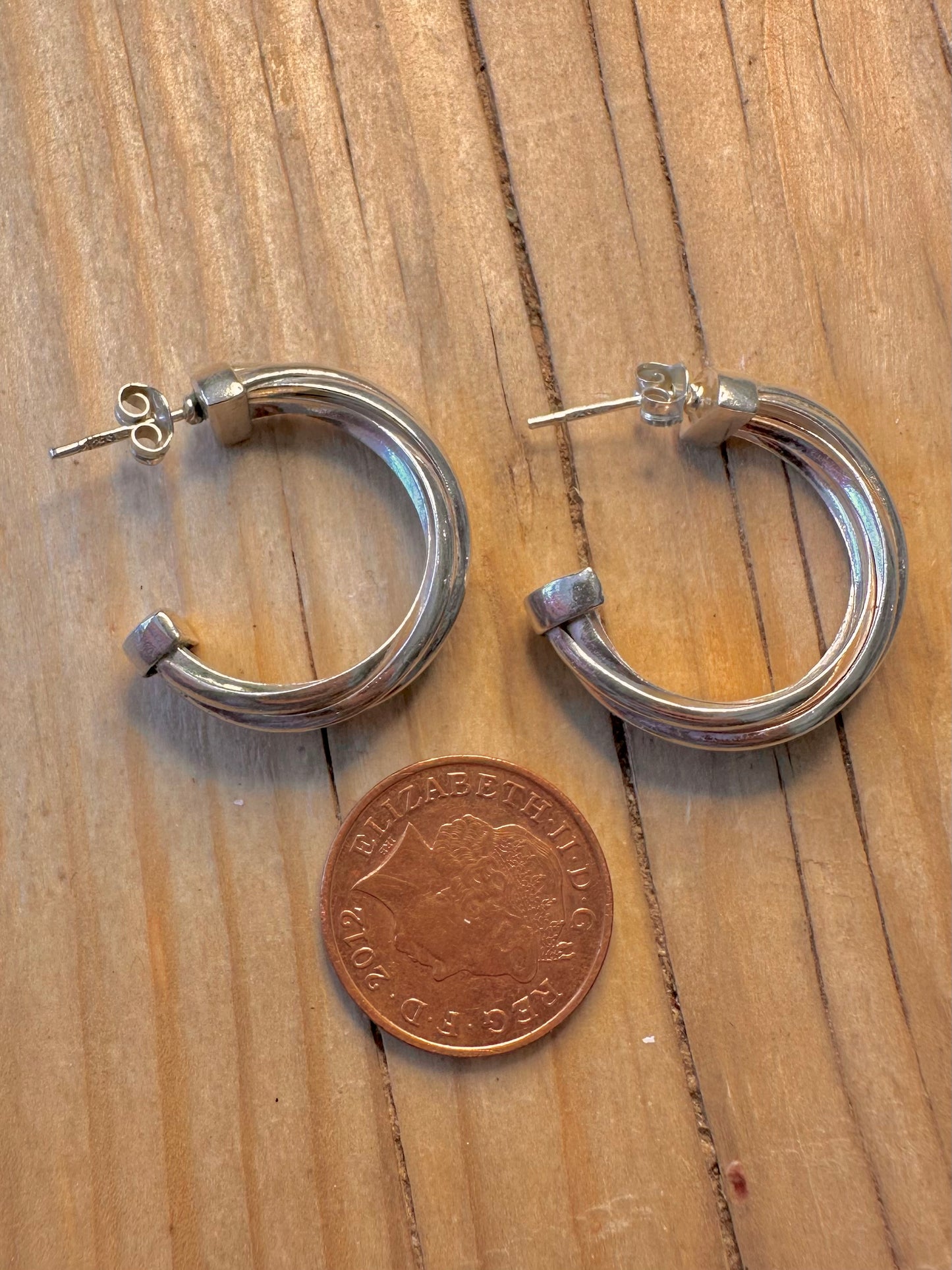 Vintage Chunky Twisted Half Hoop 925 Silver Earrings