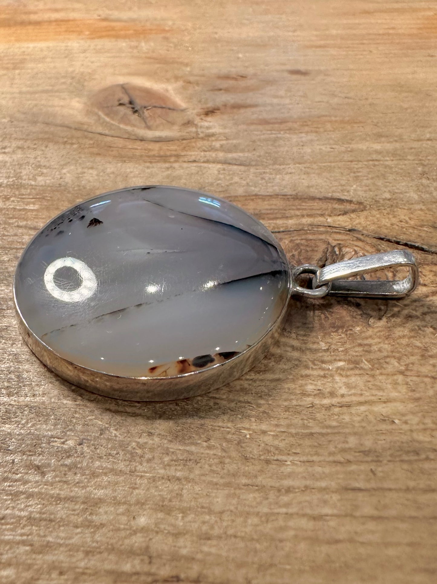 Vintage Dendrite Circle 925 Silver Pendant