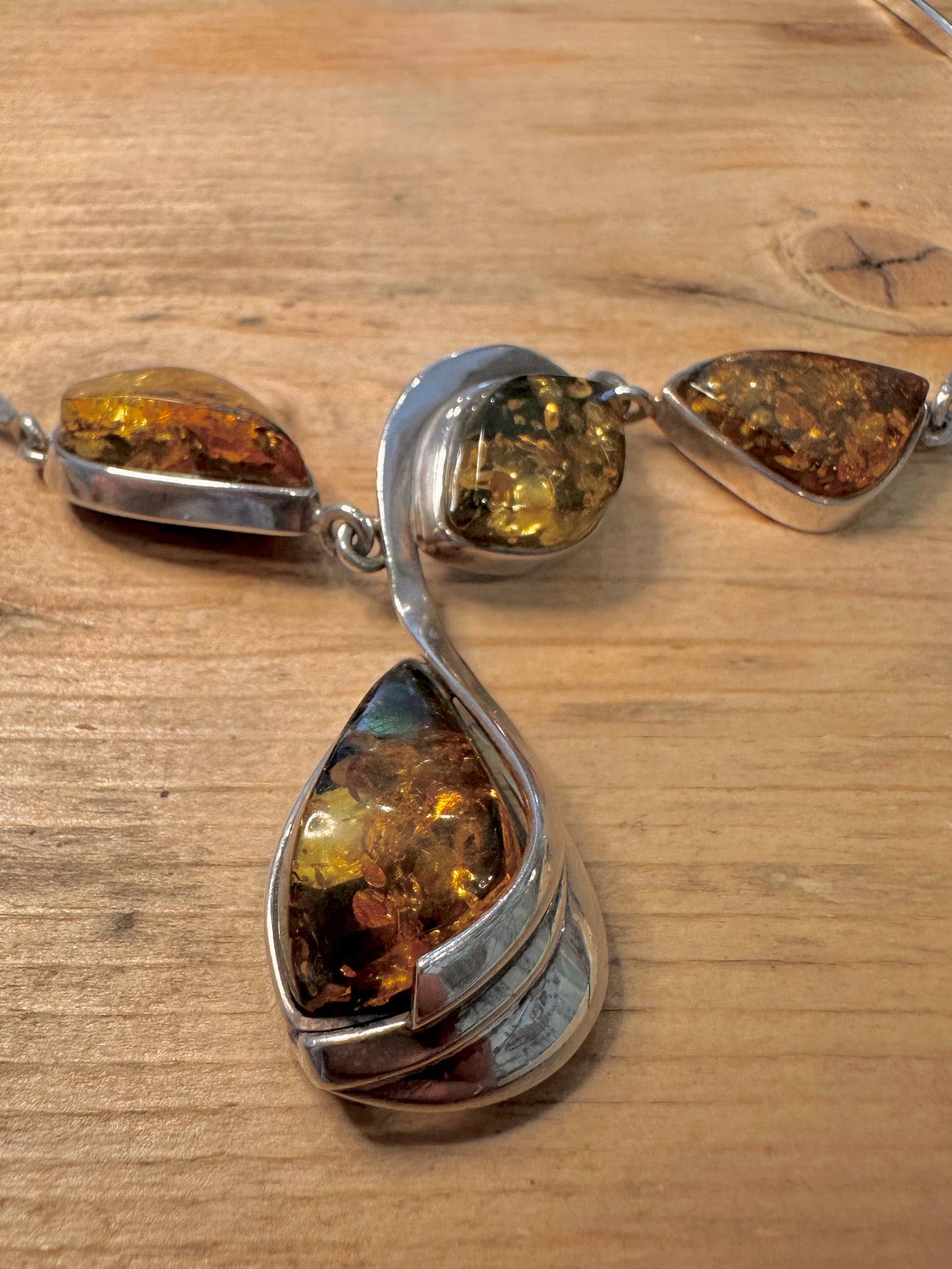 Modernist Amber Collar 925 Silver Necklace