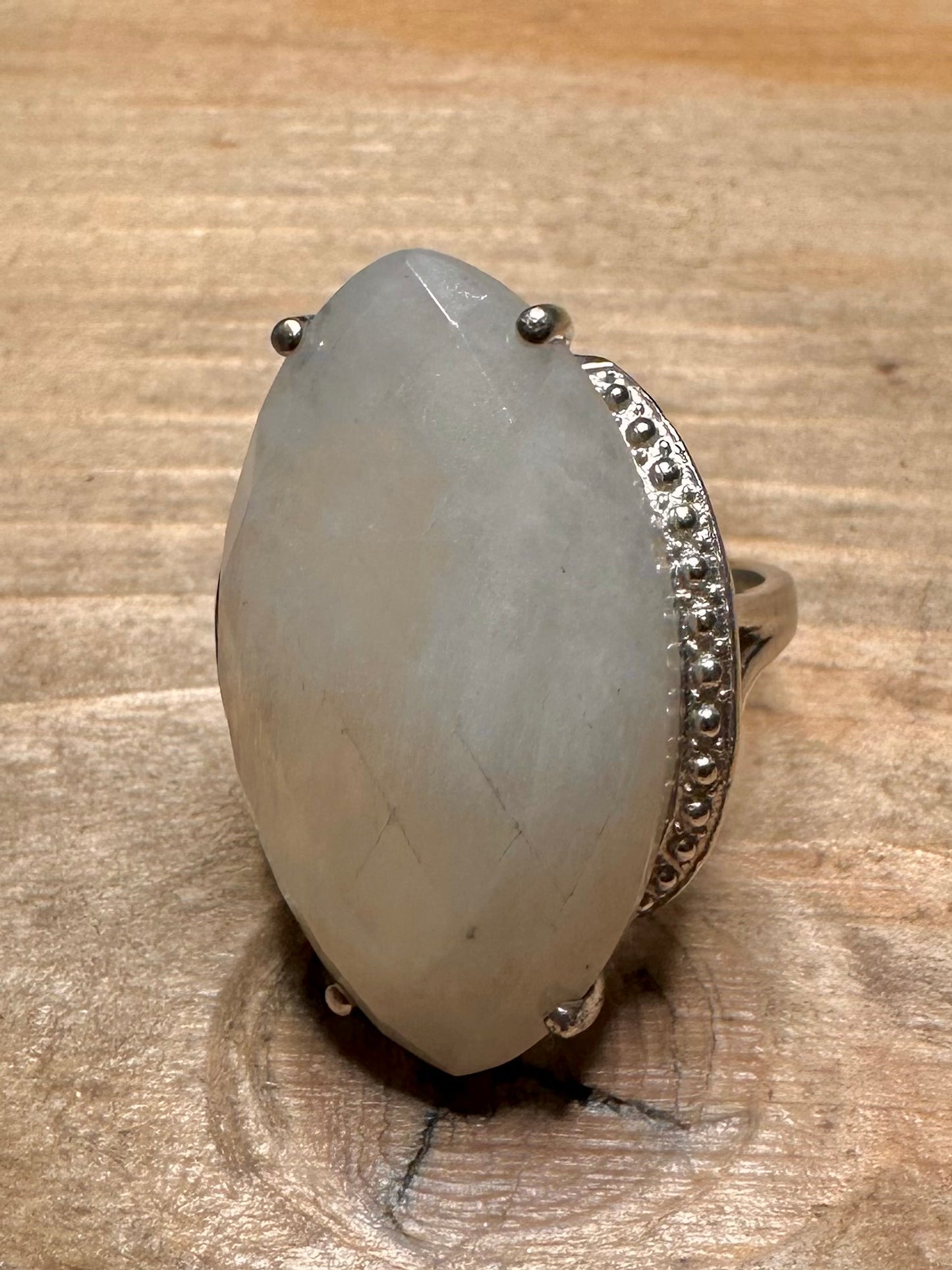 Modernist Large Moonstone 925 Silver Size N1/2 Ring