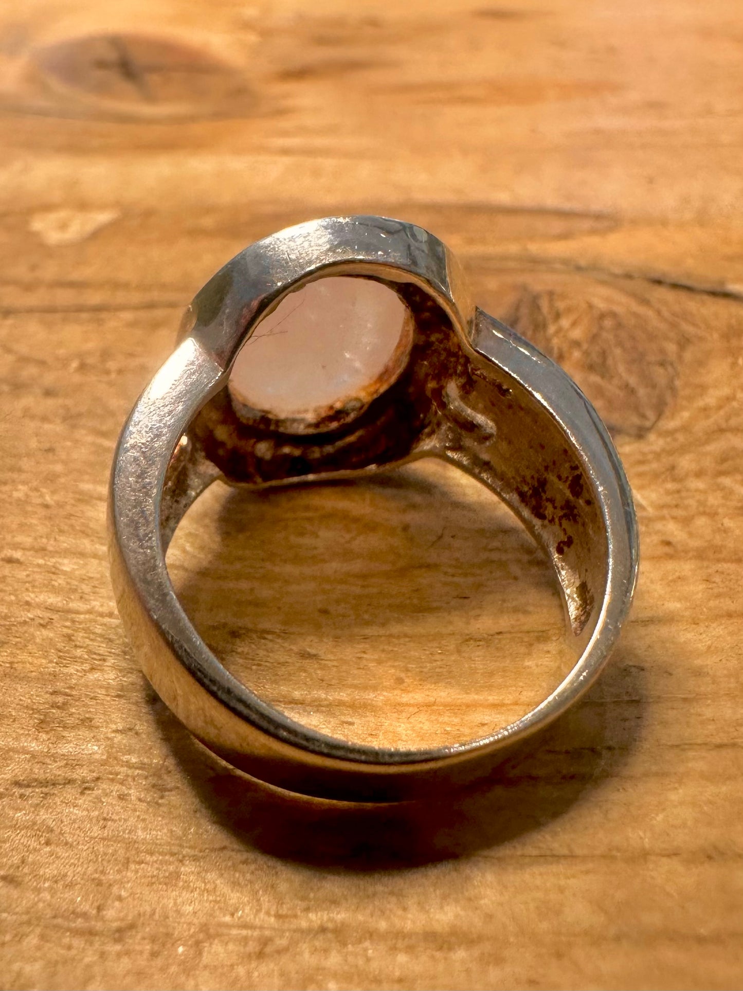 Vintage Rose Quarts Oval 925 Silver Size P Ring