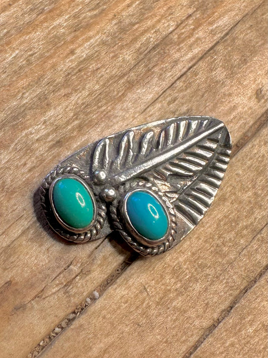 Vintage Navajo Turquoise Leaf 925 Sterling Silver Pendant