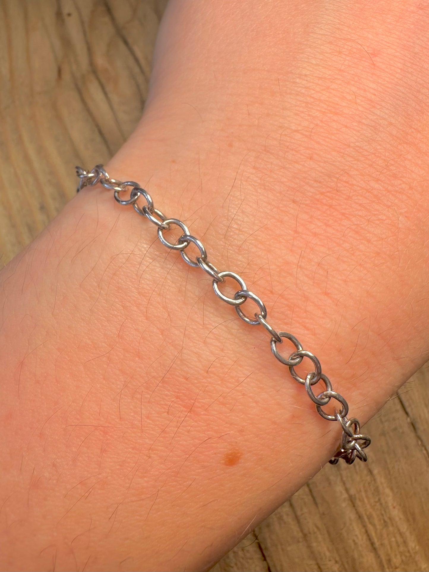 Vintage Belcher Chain Heart T Bar 925 Sterling Silver 7.5 inch Bracelet
